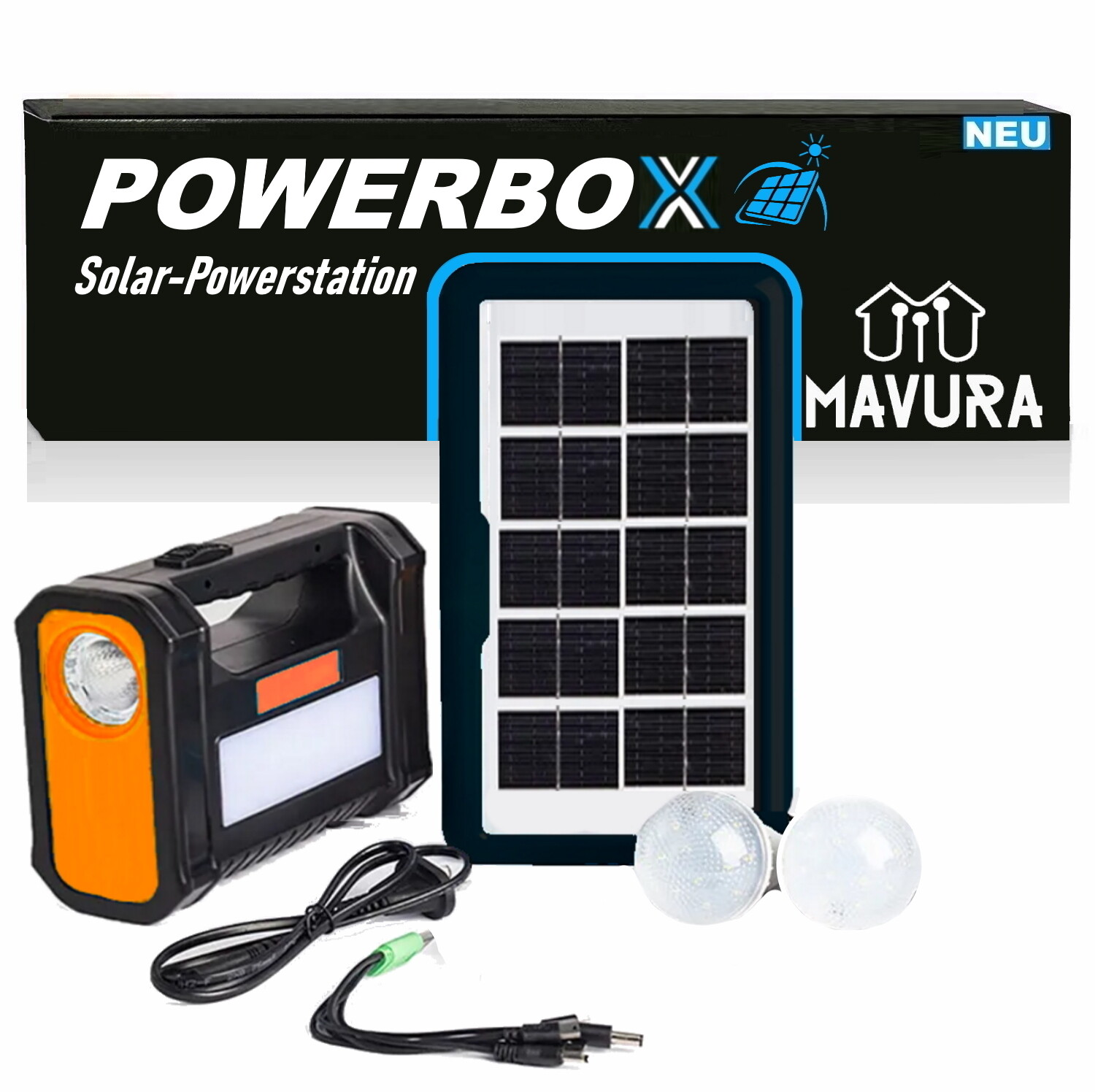 POWERBOX solar power station solar generator camping power bank with LED lights