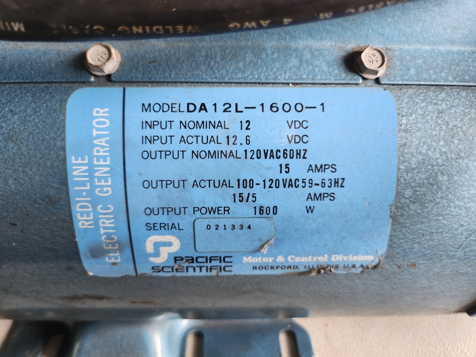 Pacific Scientific Redi Line 12v 1600w Generator Model DA 12L-1600-1
