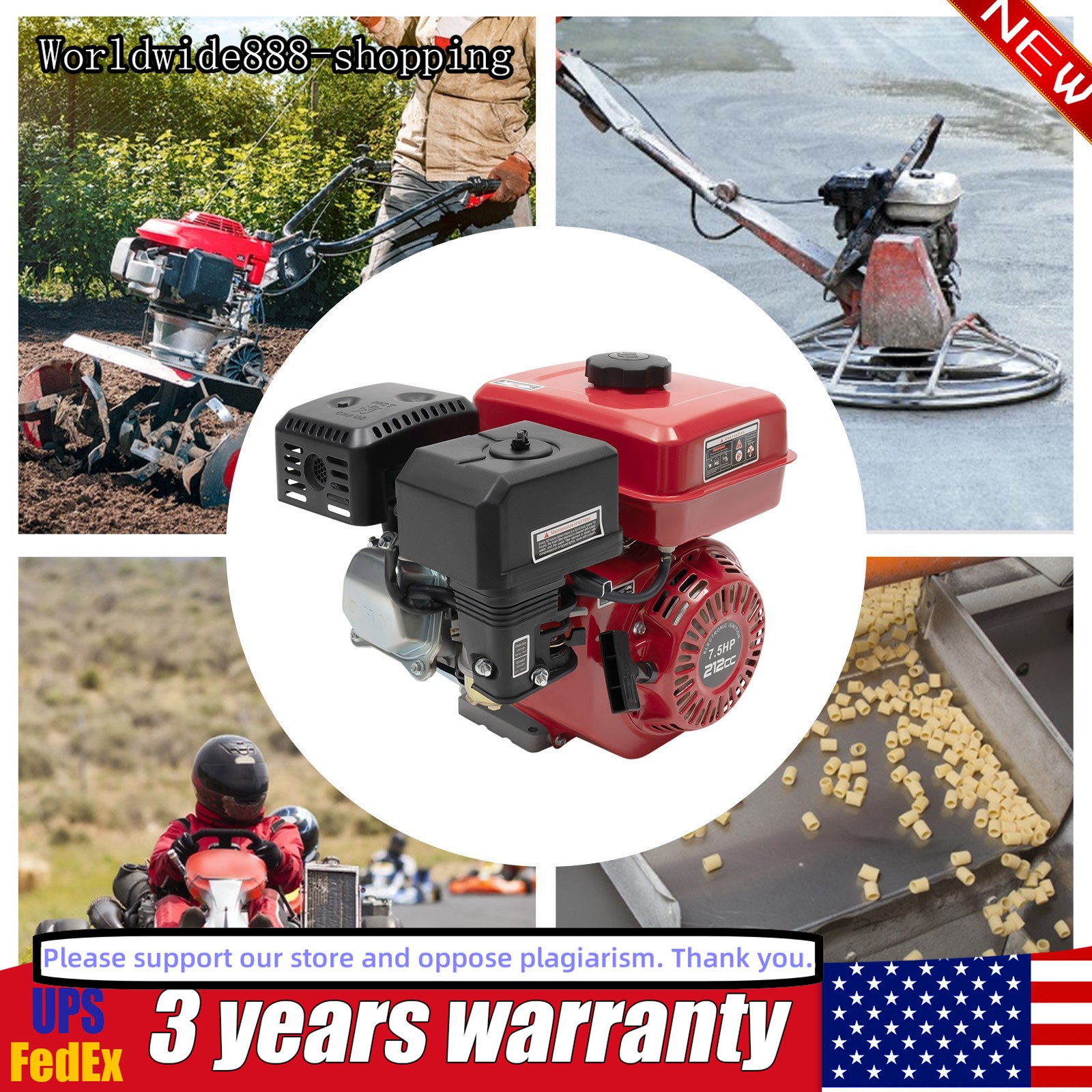 7.5 HP 212cc Pull Start Horizontal Gas Powered Engine Go Kart Gas Engine Motor