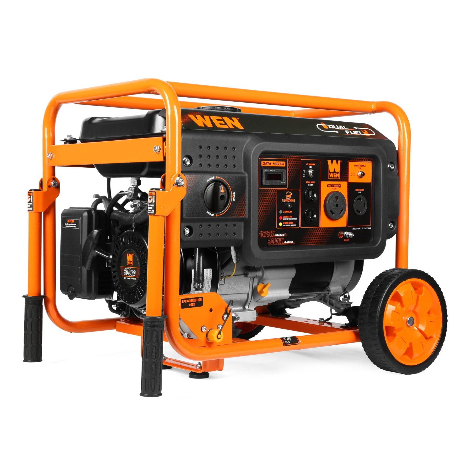 WEN DF430X 4375-Watt Dual Fuel Portable Generator with Wheel Kit and CO Sensor