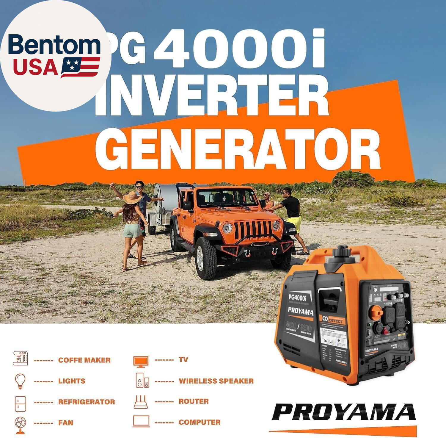 4000W Portable Gas Inverter Generator, CO Sensor, Digital Interface, RV – Ready,