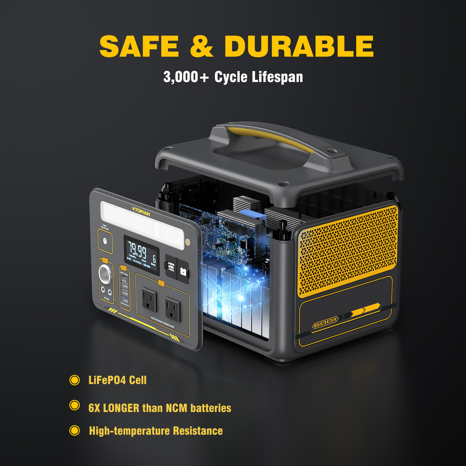 VTOMAN Jump 600X Portable Power Station 600W 299Wh LiFePO4 Battery Generator