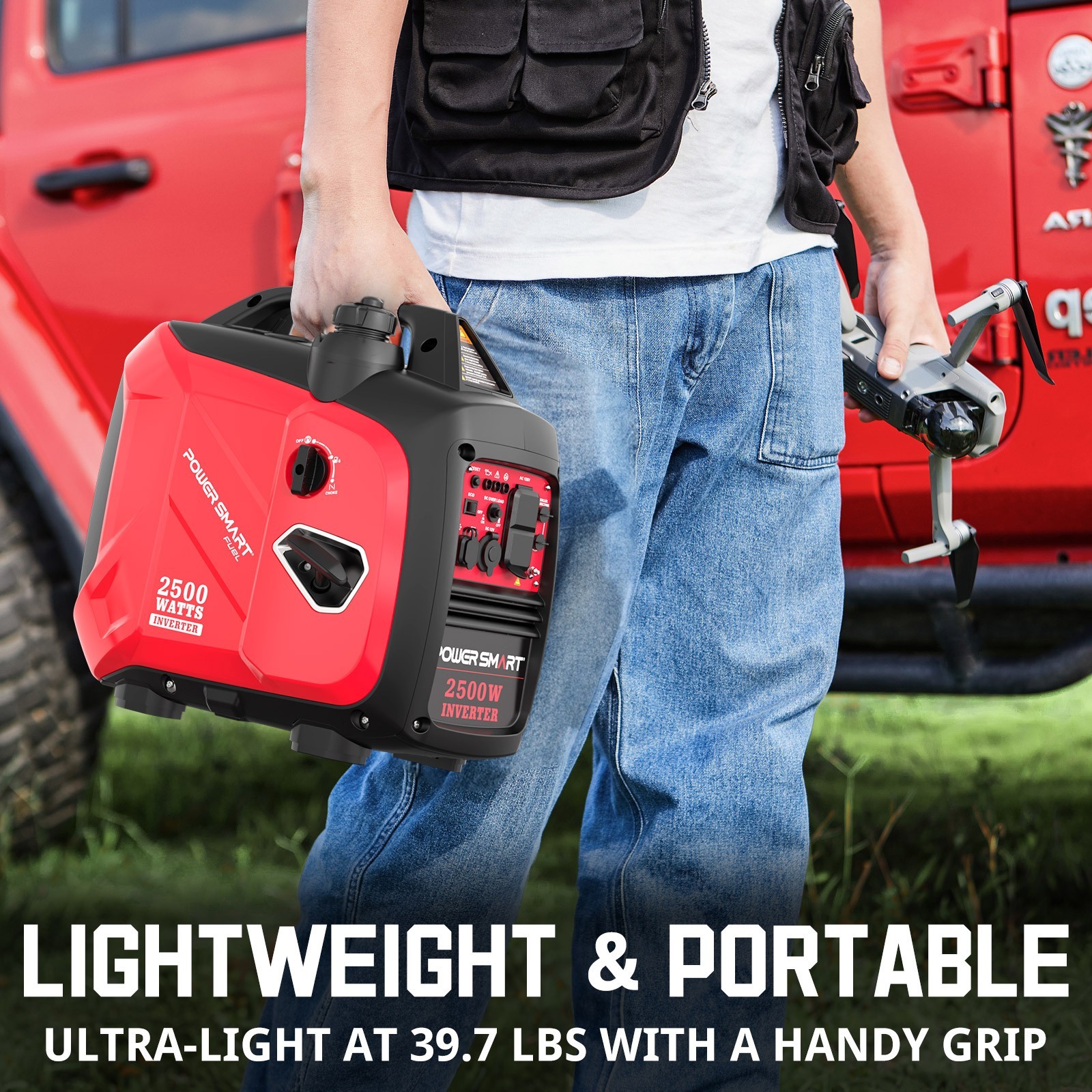 PowerSmart 2500W Inverter Gas Generator,79.8cc, 120V AC, USB Charge, Outdoor Use