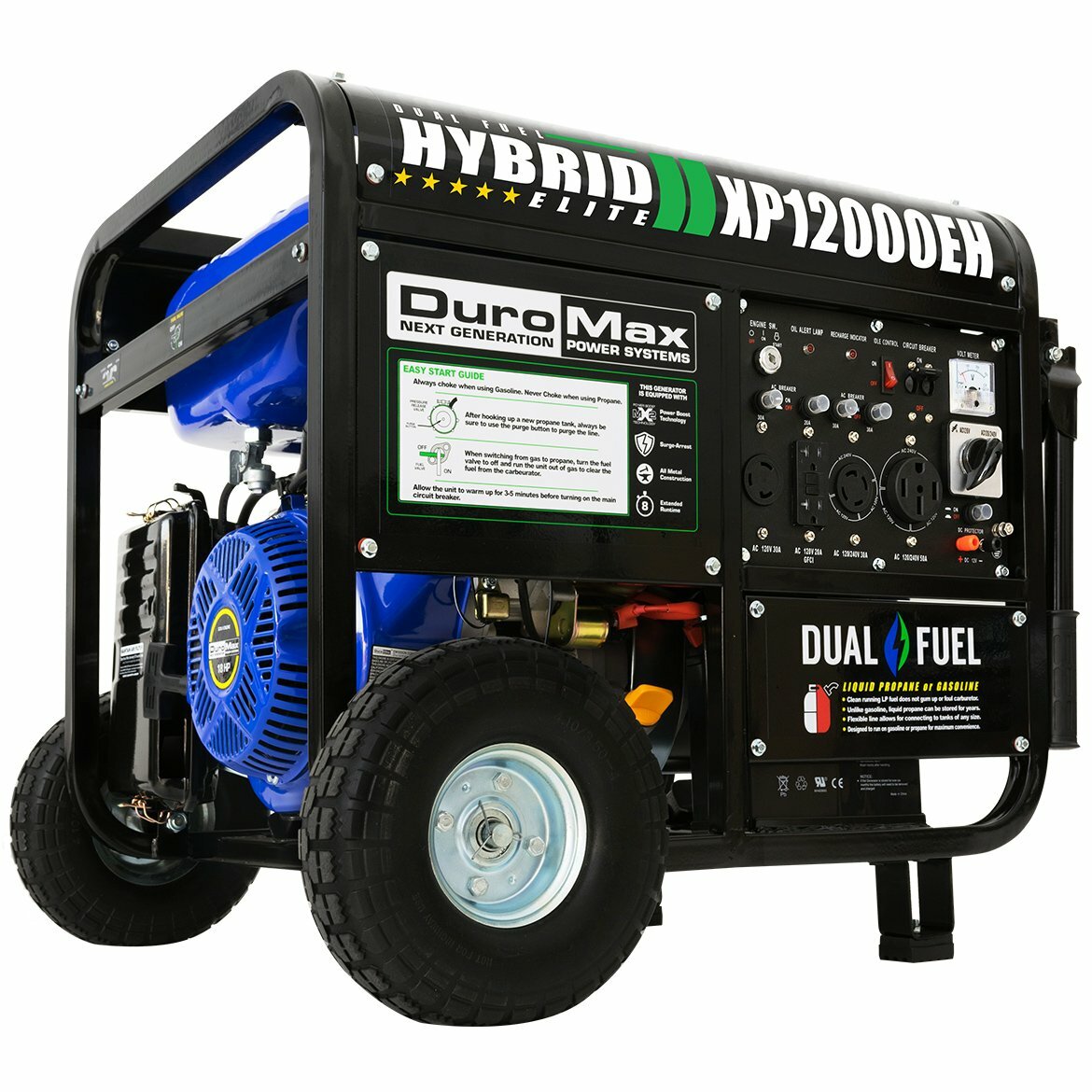 DuroMax 12,000-W Portable Hybrid Dual Fuel Gas Powered Electric Start Generator