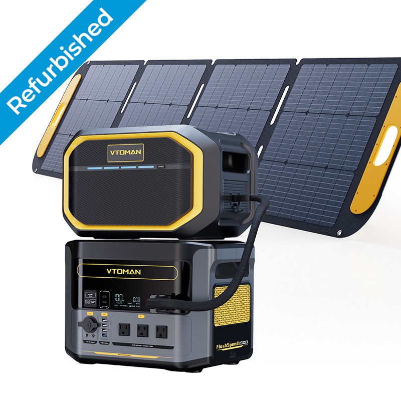 VTOMAN FlashSpeed 1500 Power Station+Extra Battery 3096Wh+200W Panel Refurbished