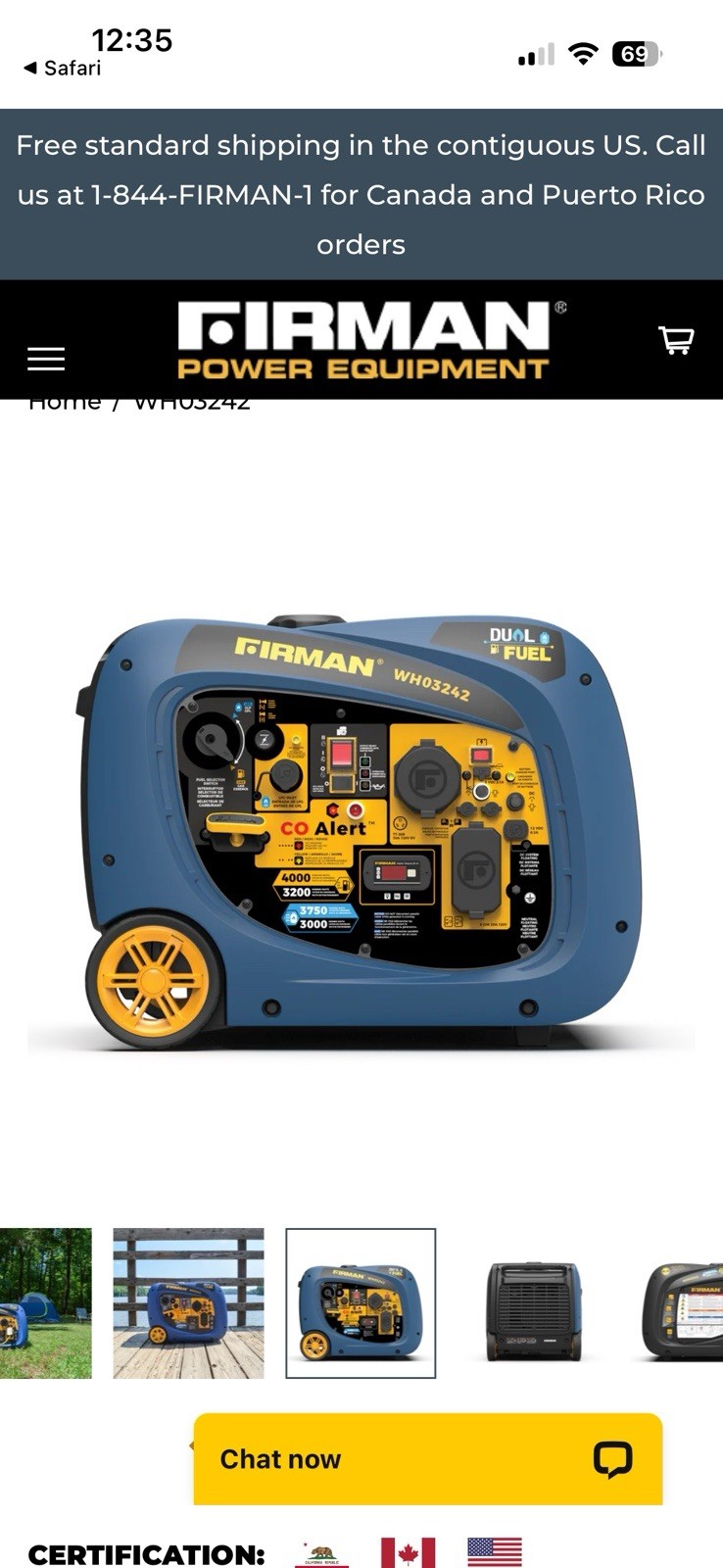 Firman WH03242 3300W Dual Fuel Inverter Generator