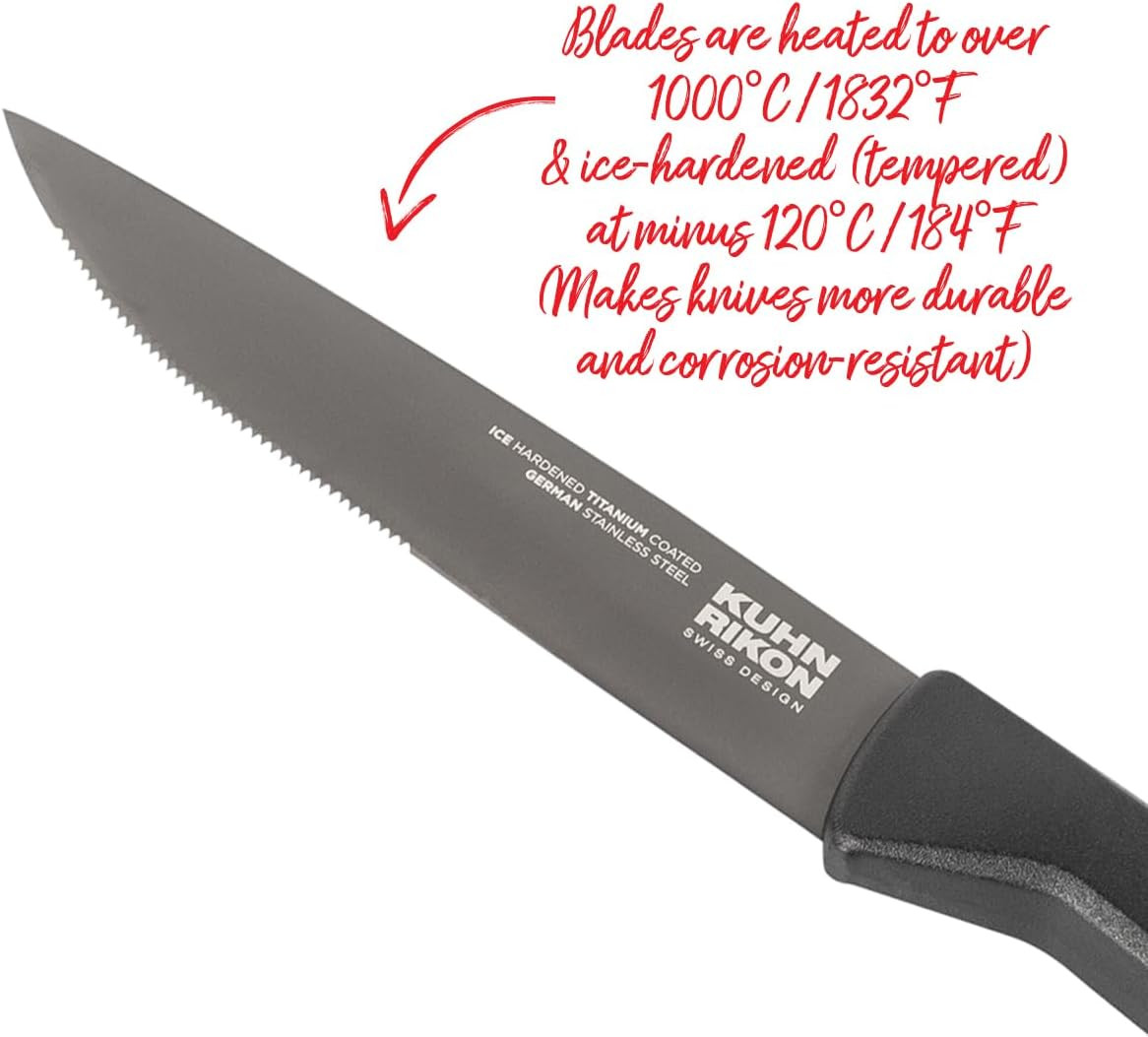 ICED Steak Knives 4 Pack, Ice Hardened German Stainless Steel, Titanium Coated 4