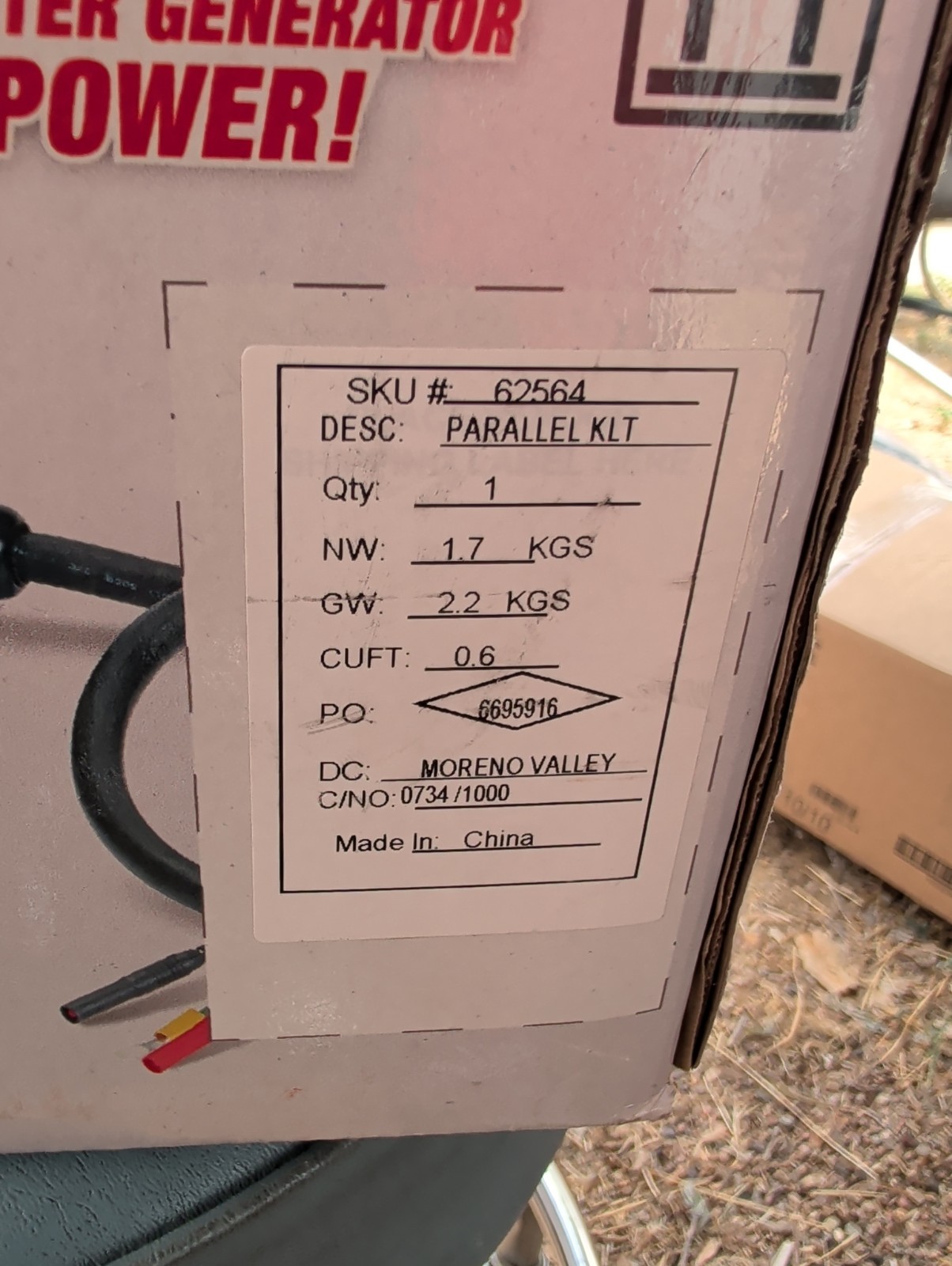 Predator Inverter Generator Parallel Kit, Item 62564 3200 Running, 4000 Peak NEW