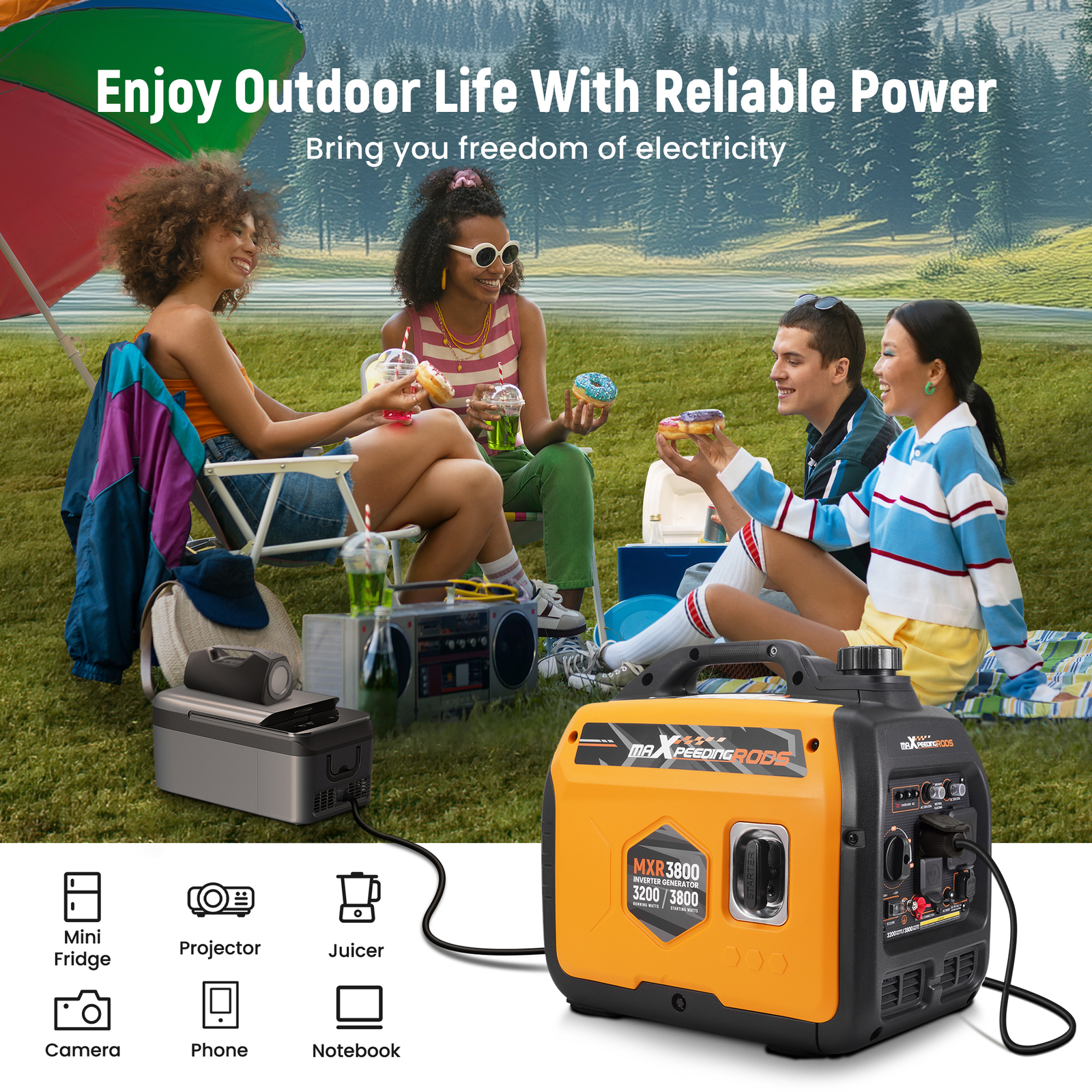 Recoil Start Inverter Generator 3200W 58dB Ideal for Power Outages Small Events