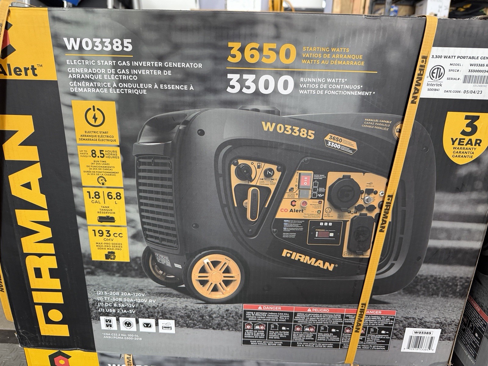 FIRMAN W03386F 3650W Remote Start Inverter Generator -New