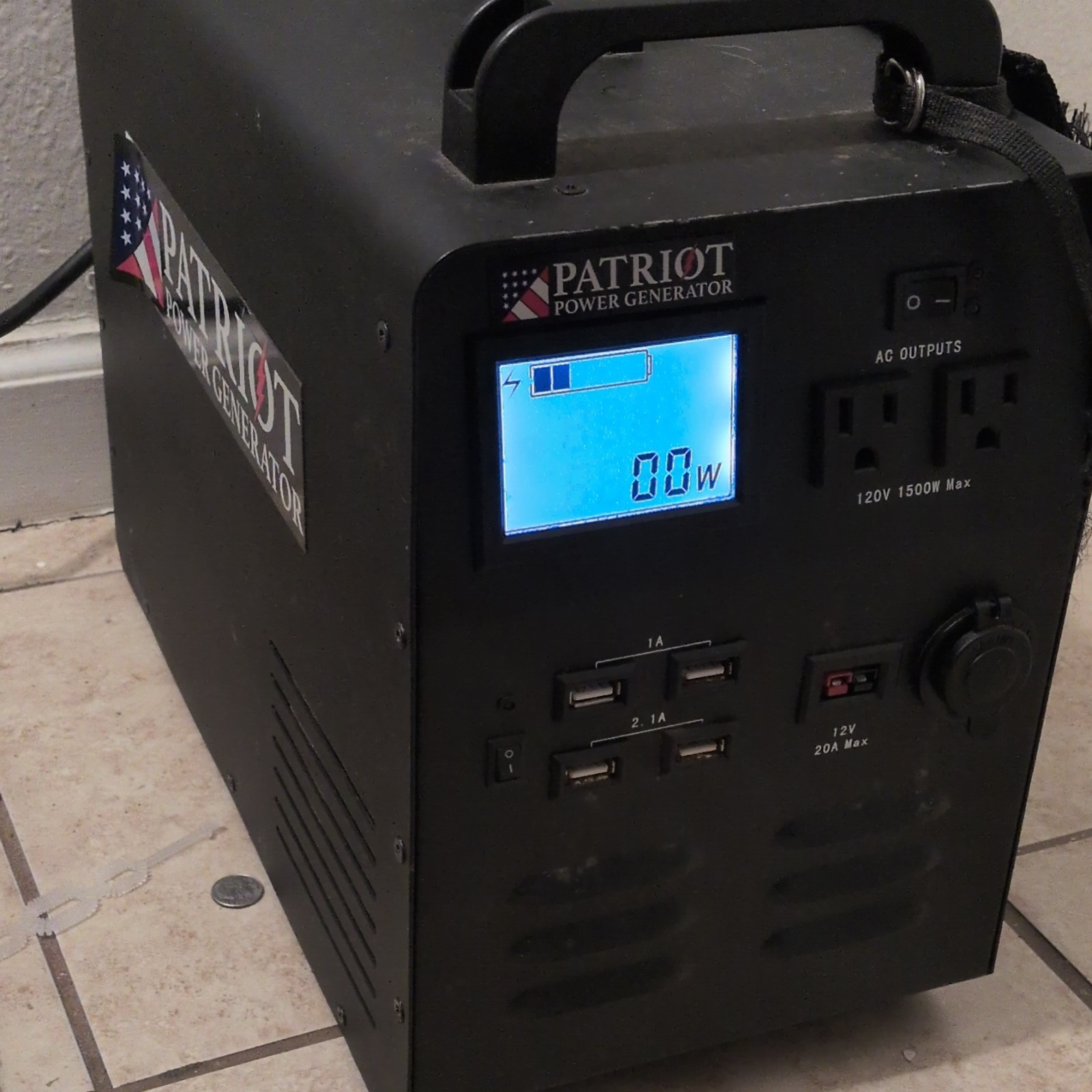 Patriot Power Generator Portable 1500W Max 120V Black AC USB 12V Outputs
