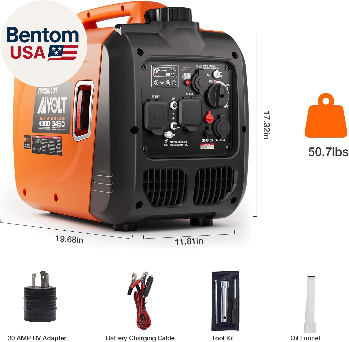 Inverter Generator 4300W Gas Powered Portable Super Quiet Outdoor Generator RV R