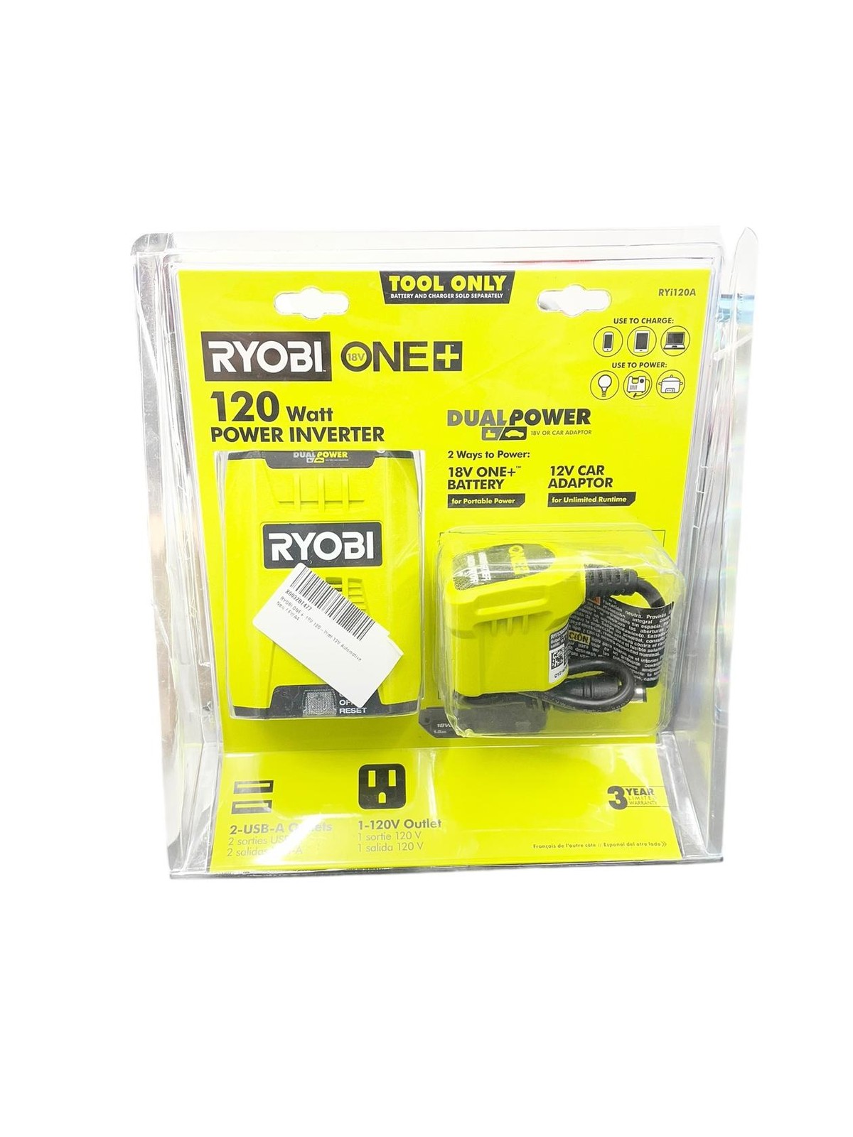 RYOBI ONE+ 18V 120-Watt 12V Automotive Power Inverter with Dual USB Ports