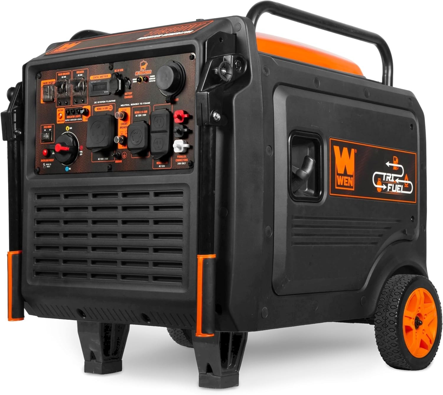 WEN 10,500W Quiet Portable Tri-Fuel Inverter Generator, Electric Start CO Sensor