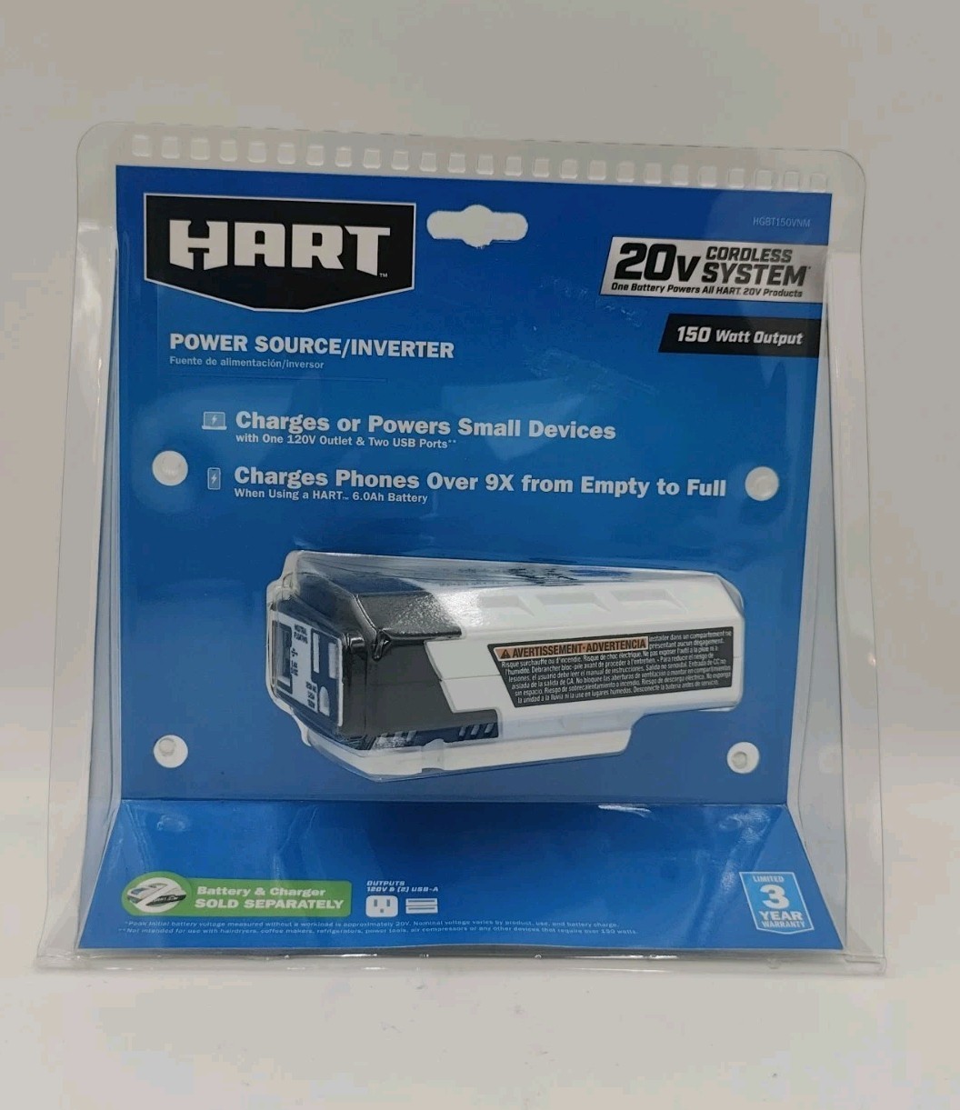 HART 20V 150W Power Inverter USB Outlet Charger Tool Only No Battery
