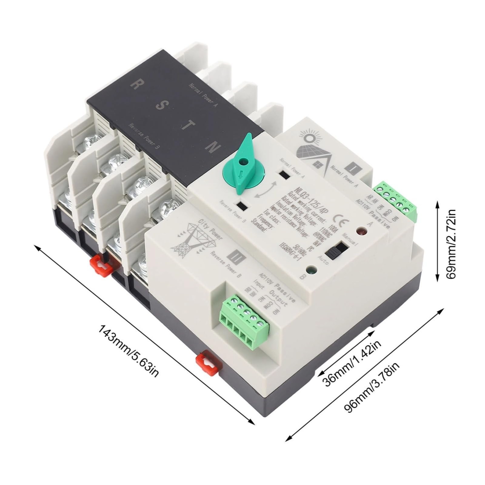 Power Automatic Transfer Switch ATS 4P 110V 100A Generator Changeover Switch…