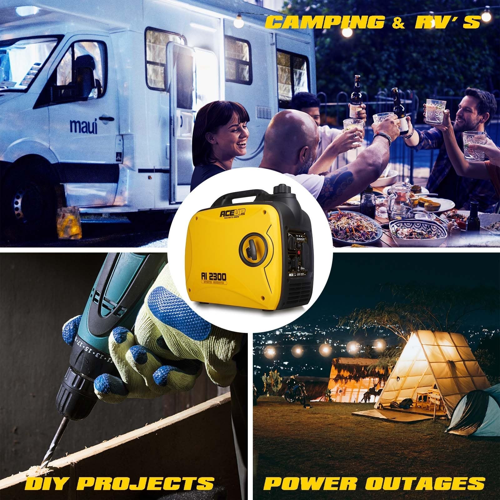 Aceup Energy 2300W Quiet Portable Inverter Generator, EPA, RV Ready, Lightweight