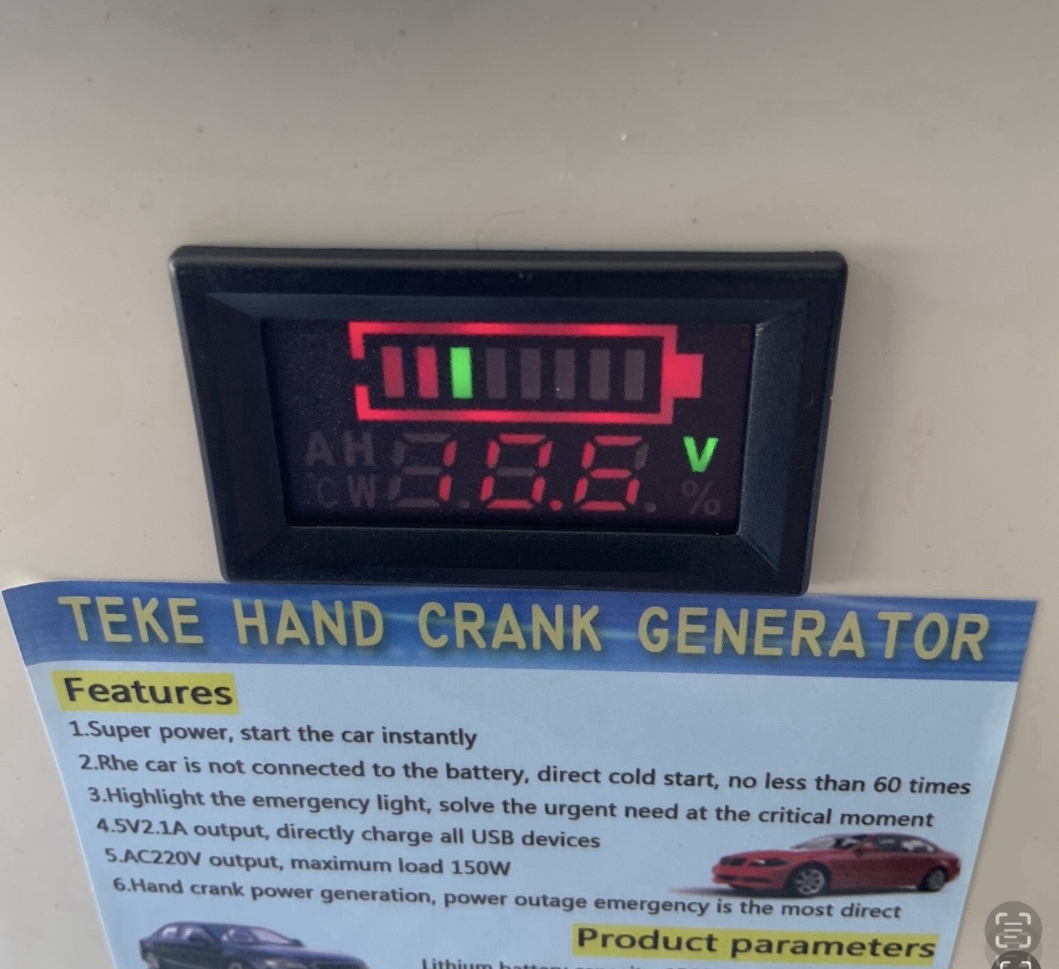 TUQI 150 Watt Hand Crank Portable Emergency Generator Compact Size 95.4% Inverte