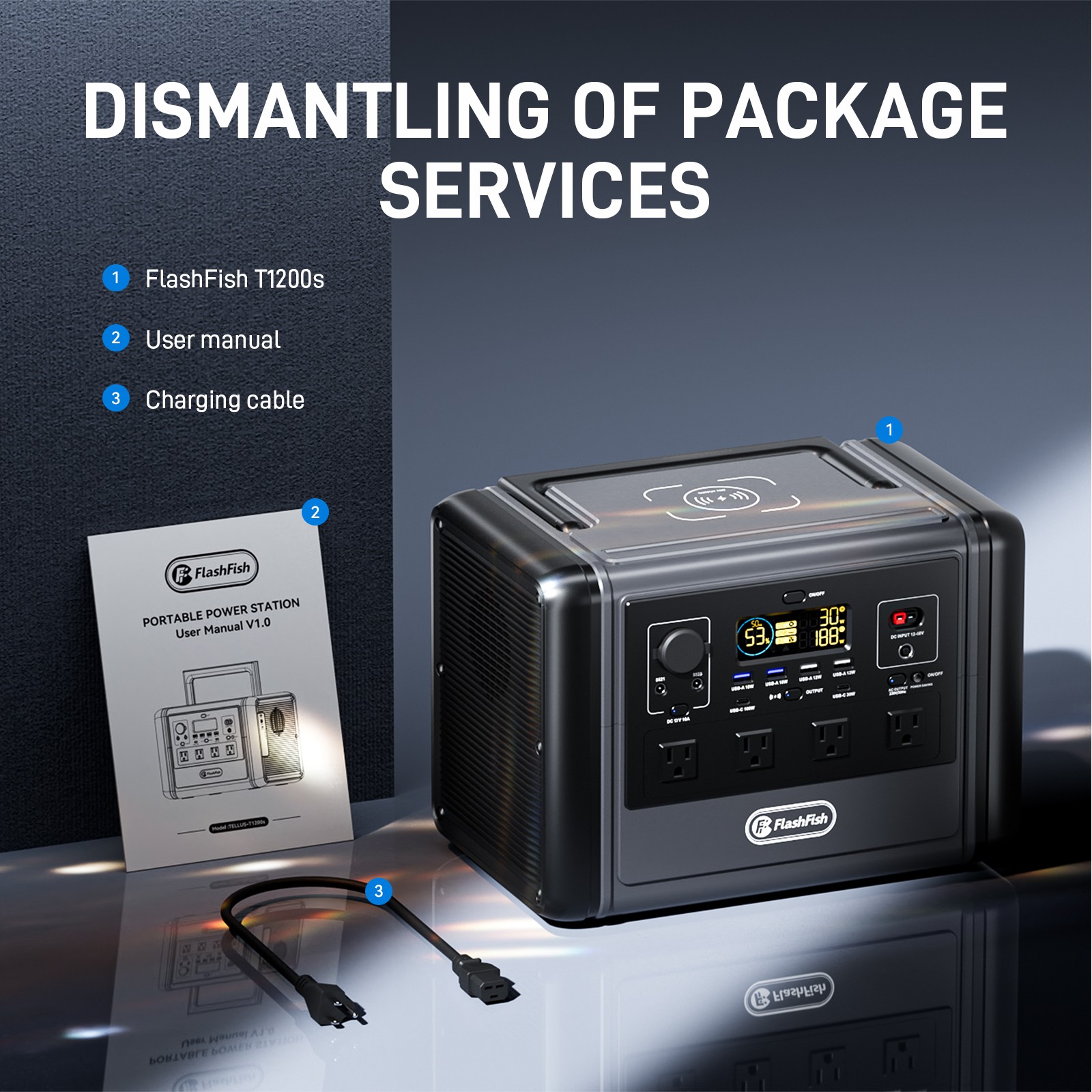 Flashfish T1200S Portable Power Station 768Wh Generator for Outdoor, RV, LiFePO4