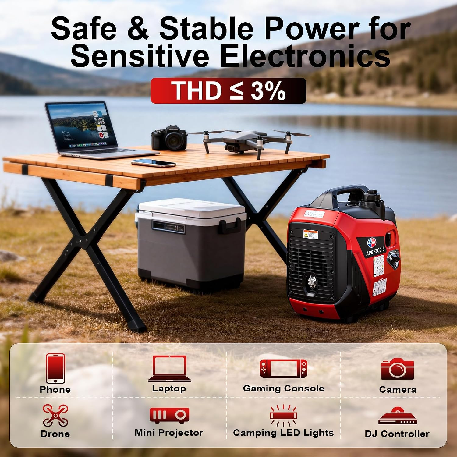 2000W Portable Inverter Generator for Home Use, Quiet Small Generator for Campin