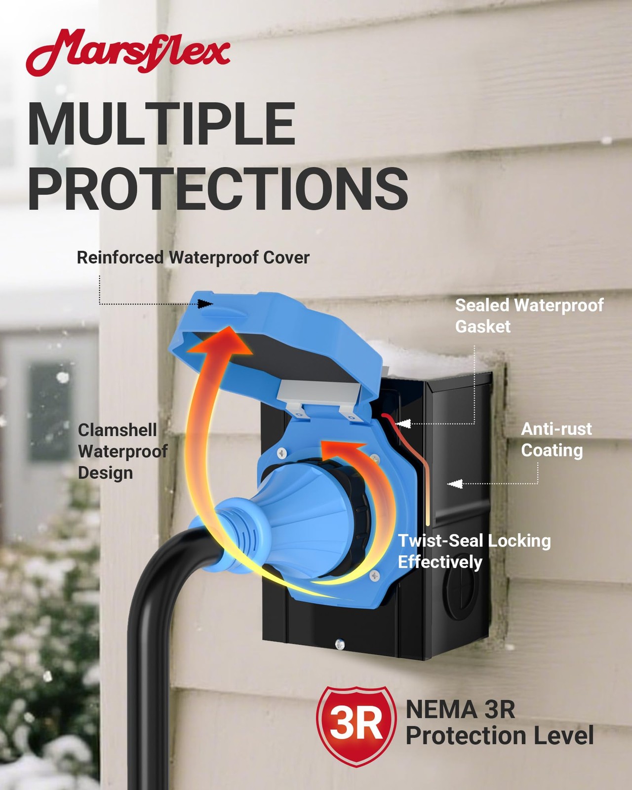 Marsflex 50 Amp Generator Cord And Power Inlet 25Ft 50 Amp Generator Cord Nema