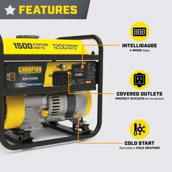 Champion Power Equipment 1500-Watt Portable Generator with CO Shield