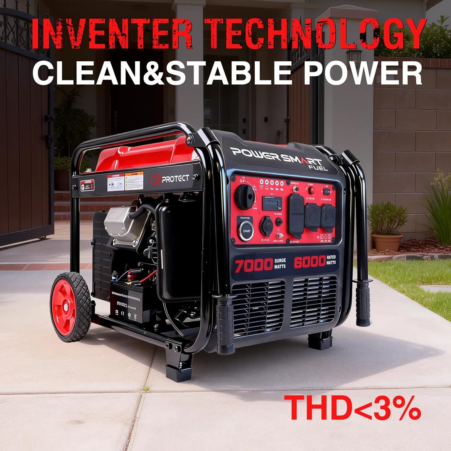 7000W Surge/6000W Rated Portable Inverter Generator, 120V/240V Dual Voltage, Ele
