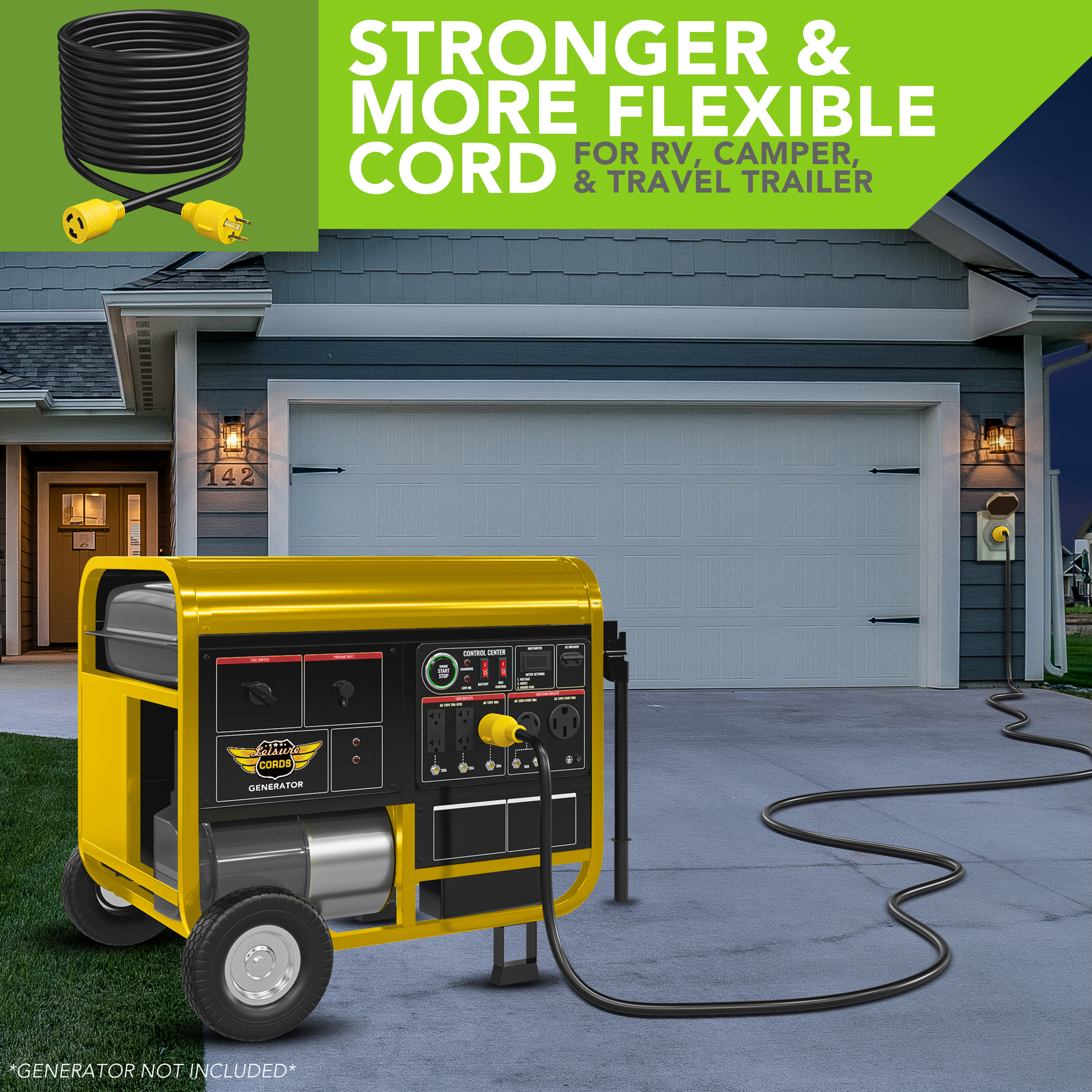 Generator Extension Cord 50 Ft 3 Prong Power Cable 10 3 30 Amp Adapter Plug New
