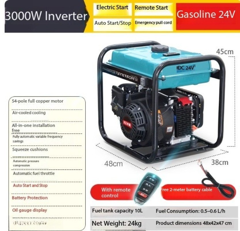24V Generator with Inverter Auto Start/Stop, Secure Parking DC Voltage 3/4/5/6KW