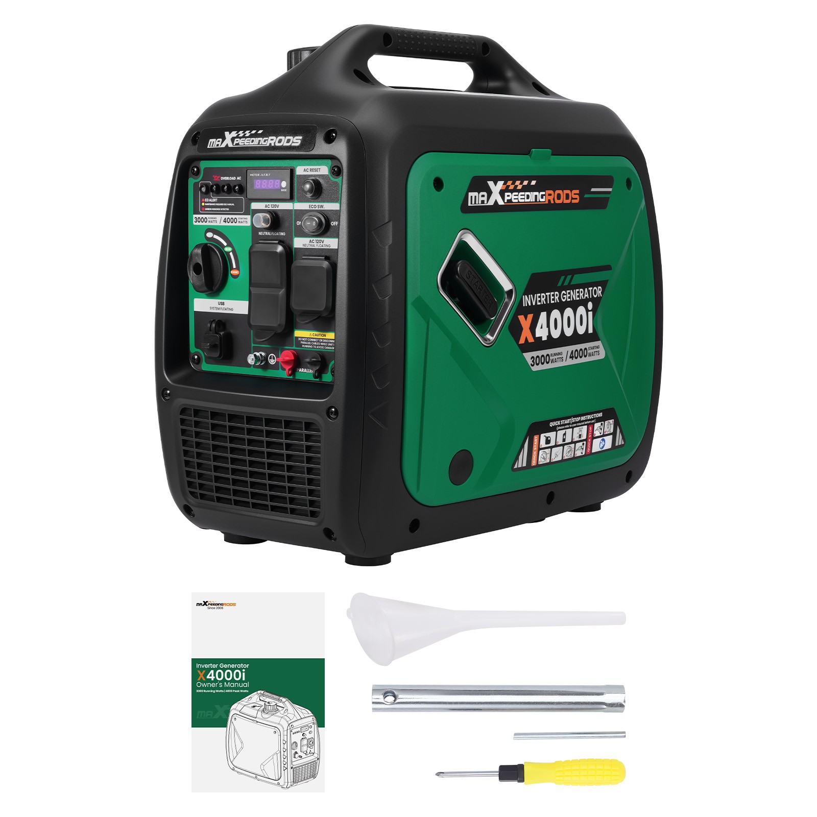 Super Quiet 4000 Watt Portable Inverter Generator Parallel Ready ECO Mode