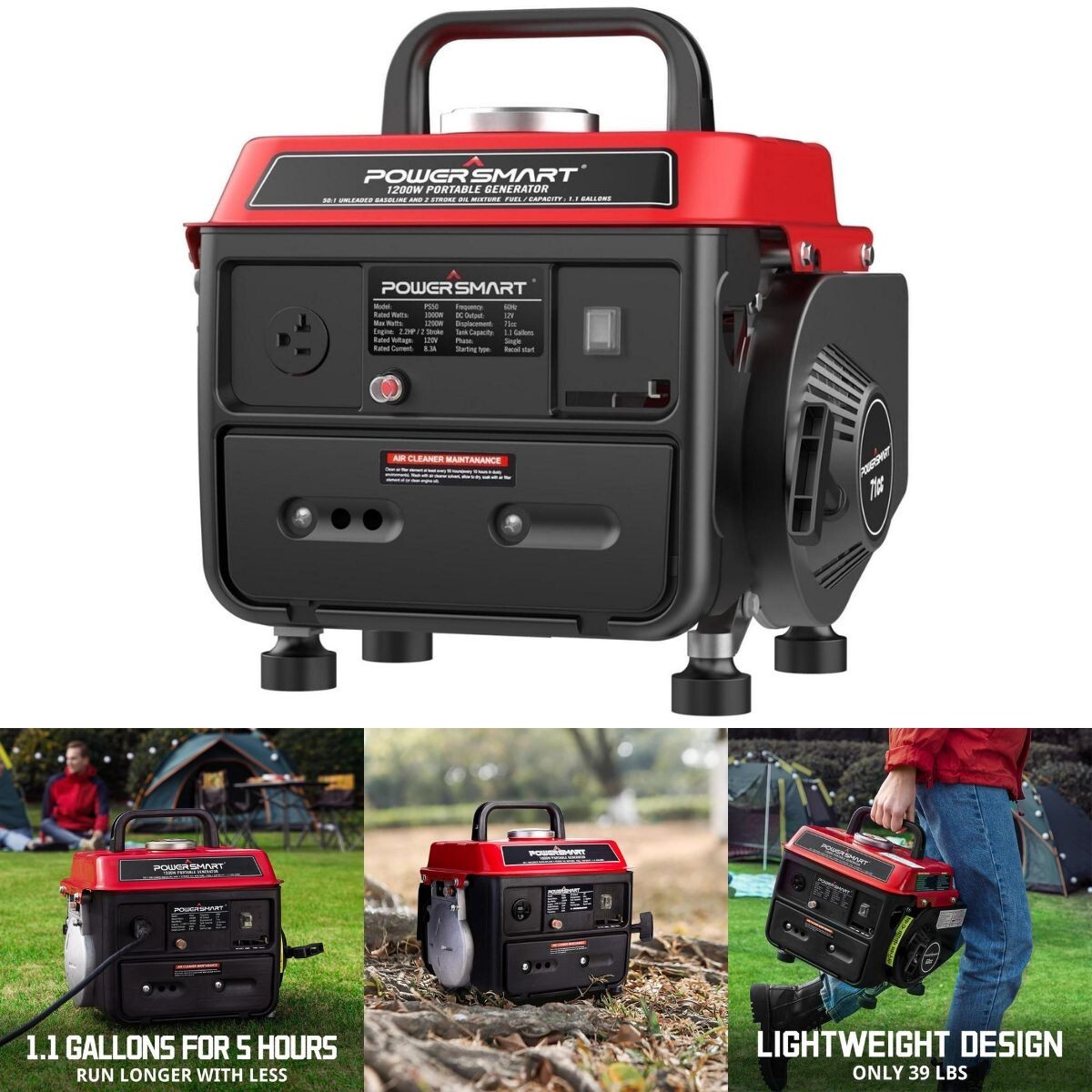 Portable Gas Generator RV Camping Power Electric Small Quiet Gasoline Powered