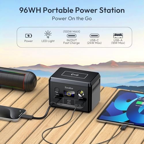 100W Portable Power Station, 96Wh Small Generator 30000mAh LiFePO4 Dark Grey