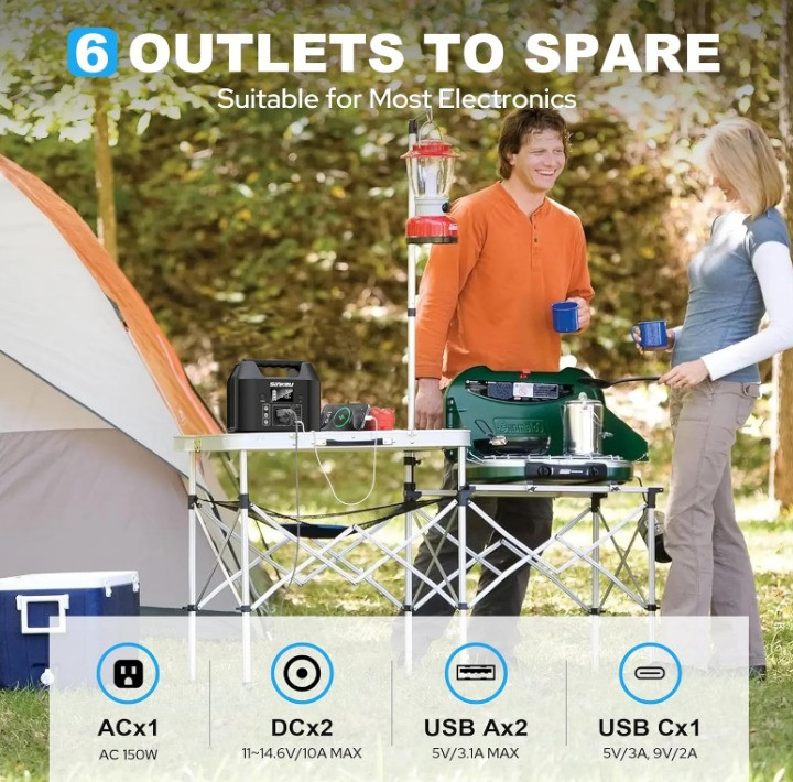 Estación de Energía Portátil 150W 122.8Wh LiFePO4 para Camping y RV, Nuevo