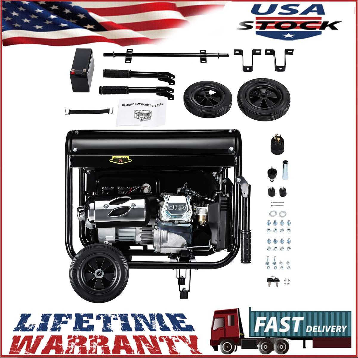 3000W Portable Generator Gas Powered 4Stroke 215CC for Home Backup Construction