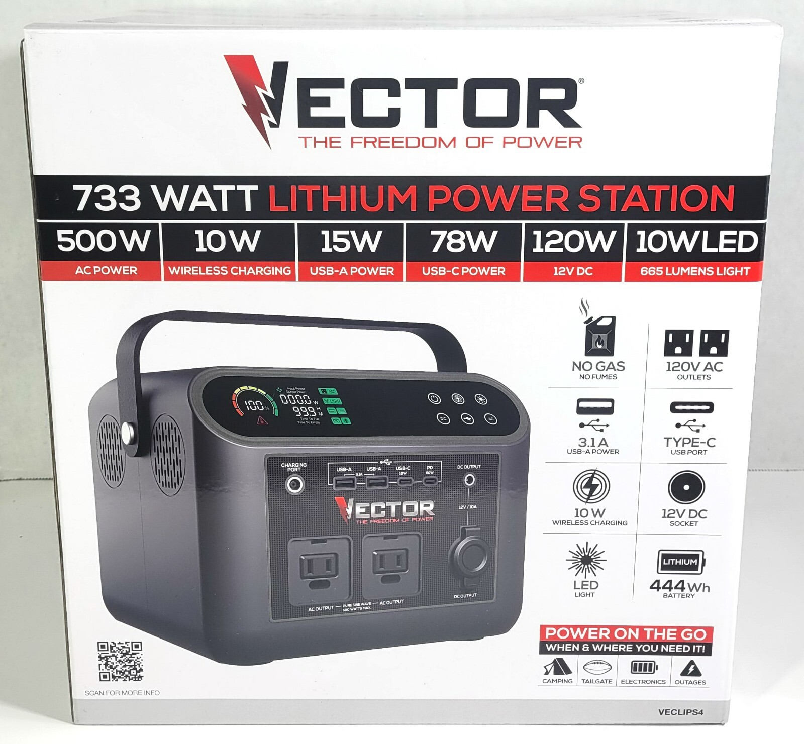 VECTOR VECLIPS4 500 Watt Portable Power Station with 444 WH Li-On Battery