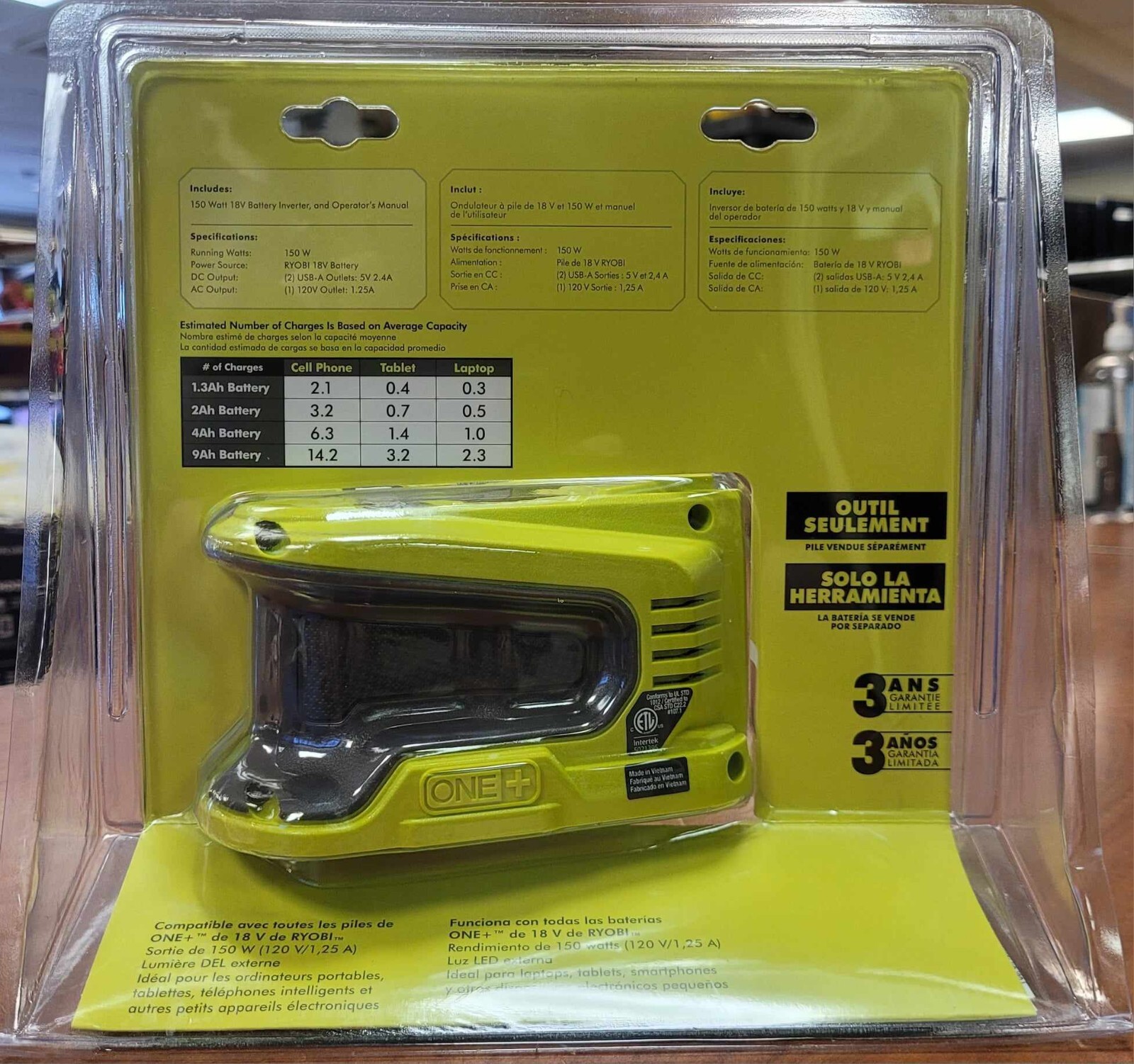 NEW!! Ryobi RYI150BG ONE+ 18V 150 Watt Battery Inverter Tool Only