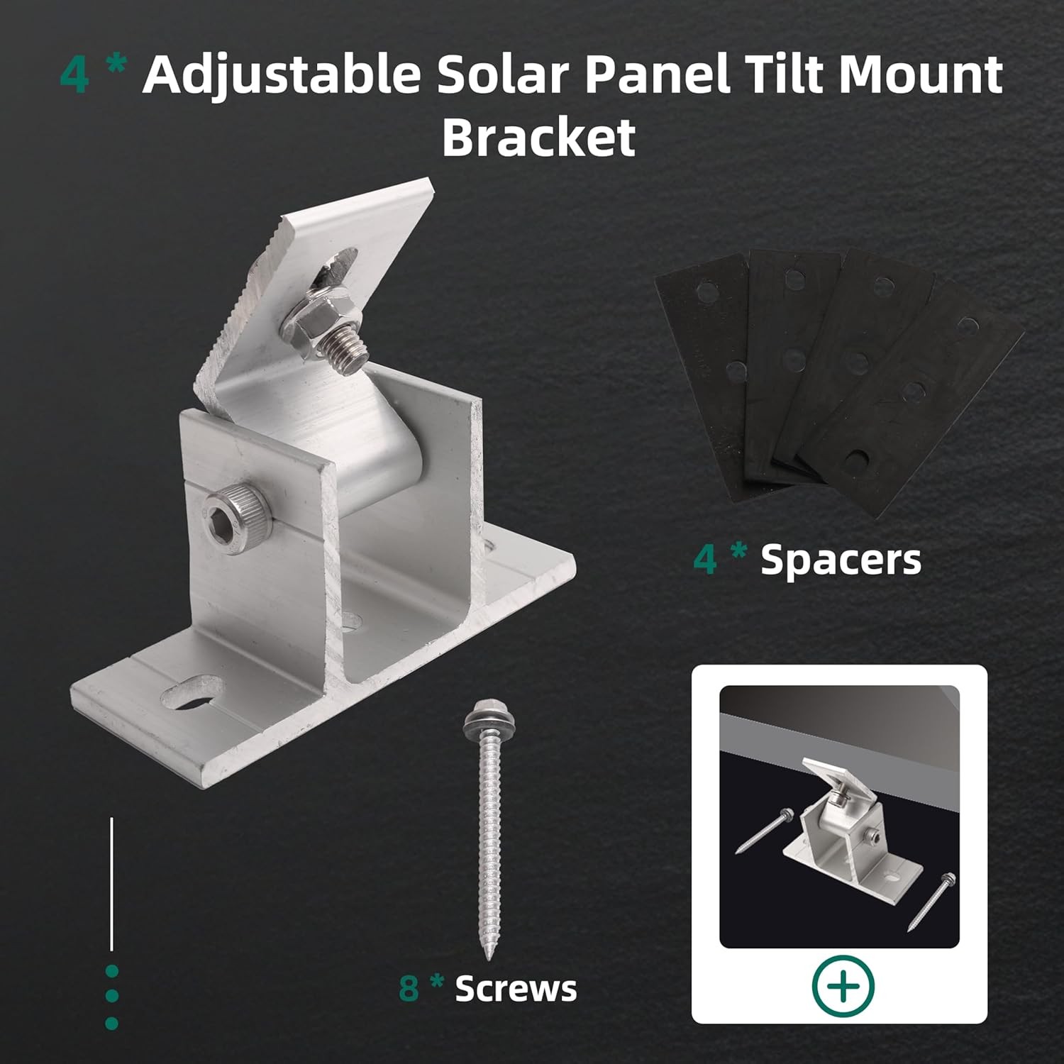 4 Pack Adjustable Solar Panel Tilt Mount Bracket Base, Angle Silver