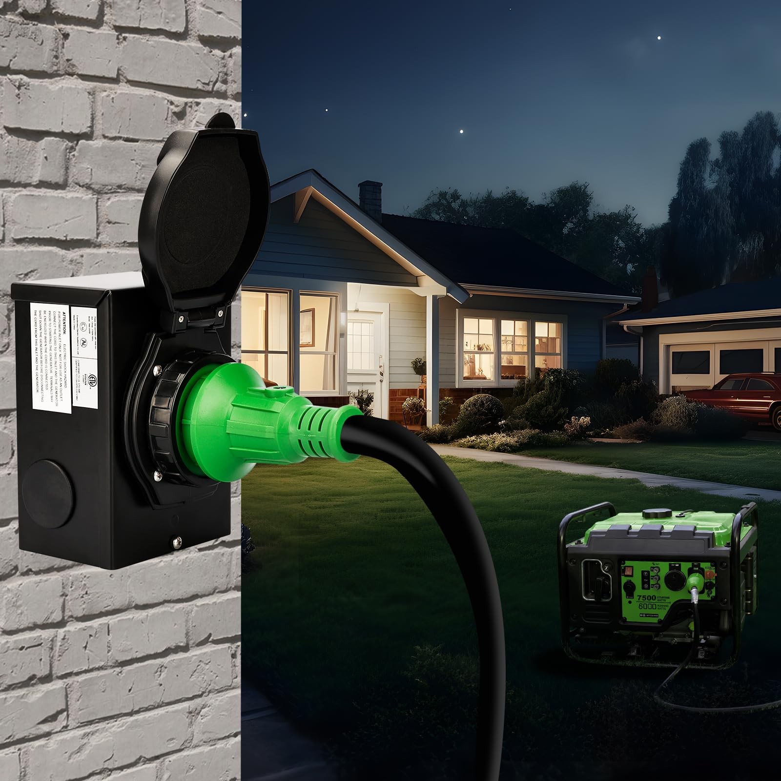 RVGUARD Emergency Power Combo Kit, 15 Foot 30 Amp Generator 15 Foot, Green