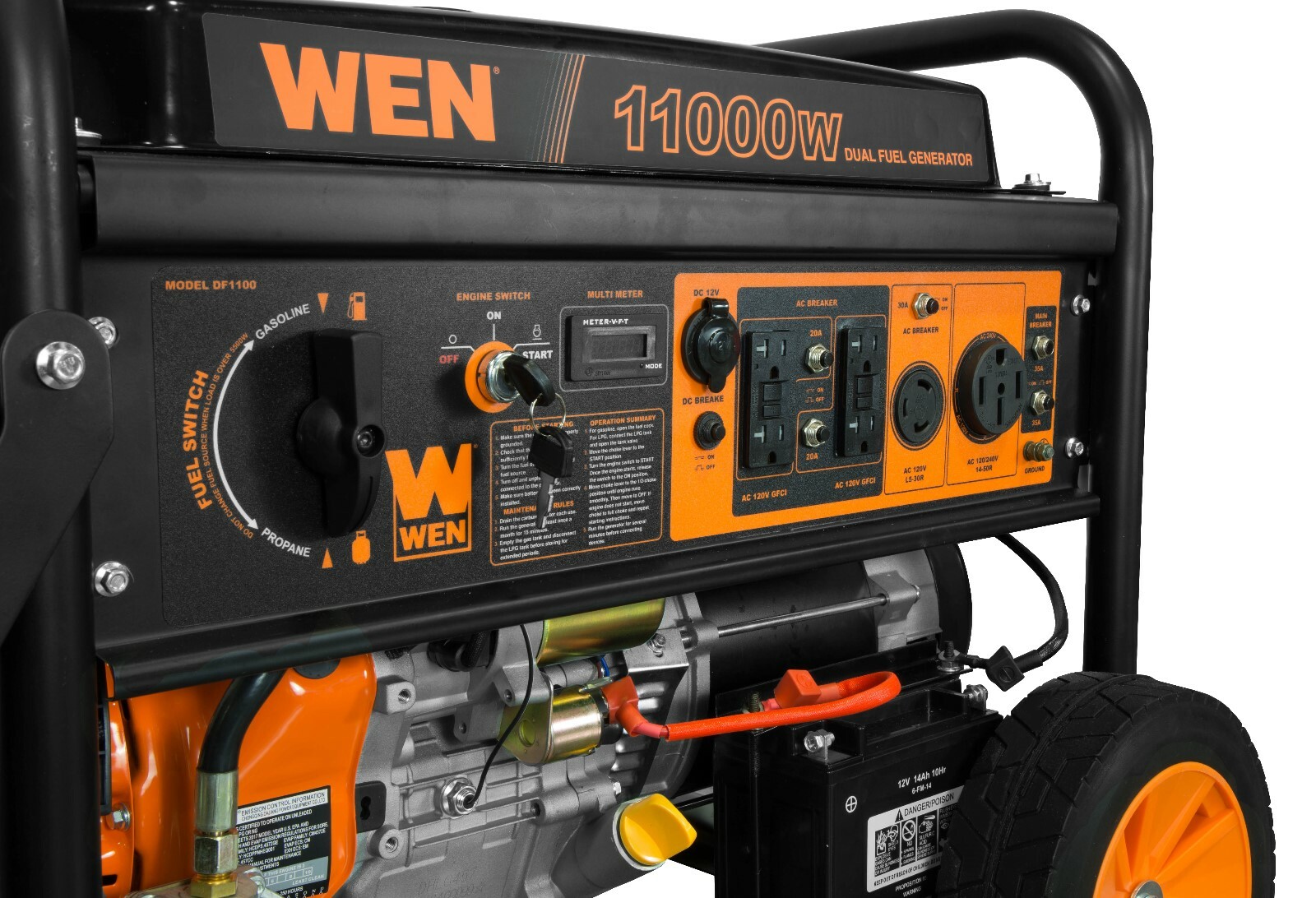 WEN 11,000-W Portable Hybrid Dual Fuel Gas Generator with Electric Start Home RV