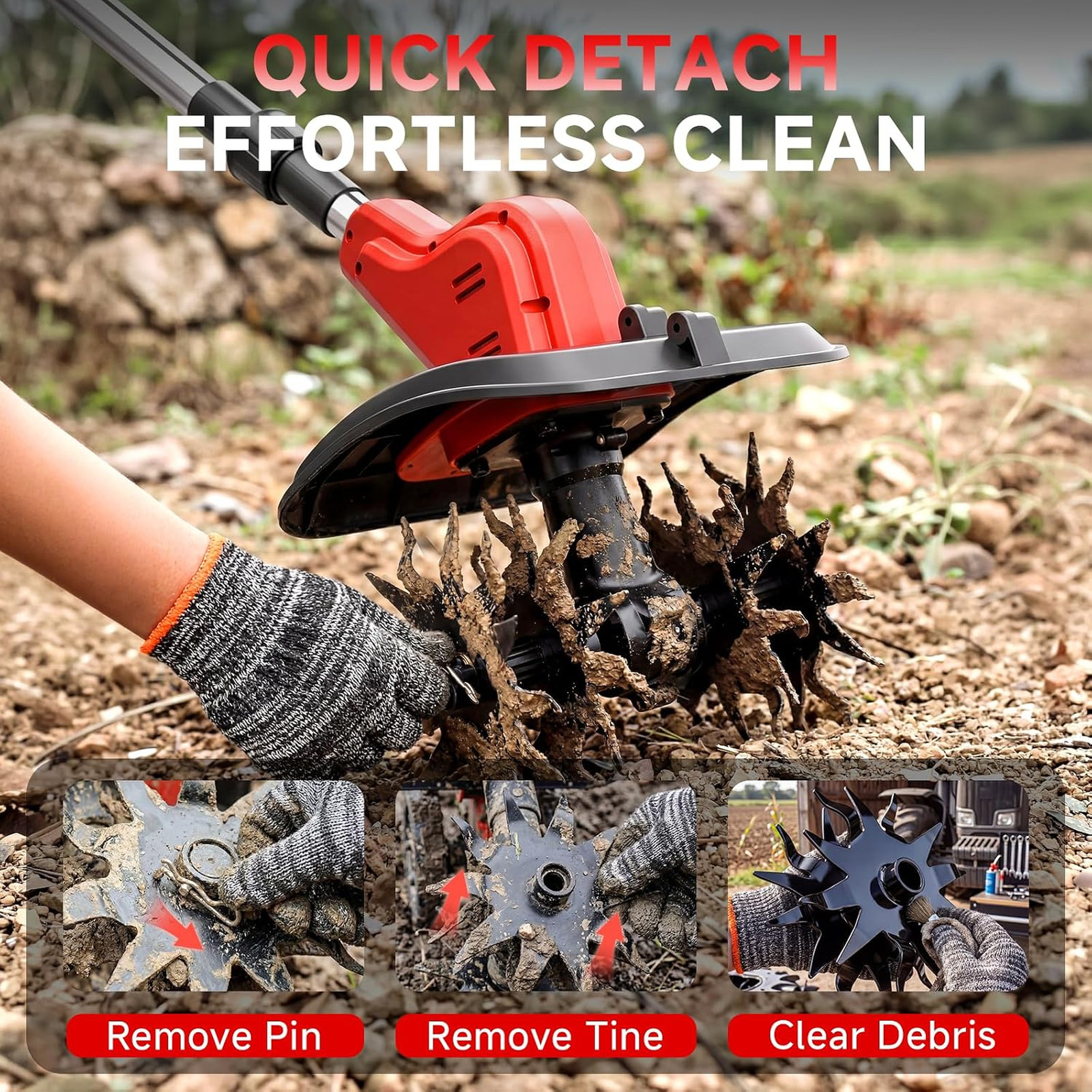 21V Cordless Garden Tiller with 4.0Ah Batteries 11.8 Inch Width 6.6 Inch Depth