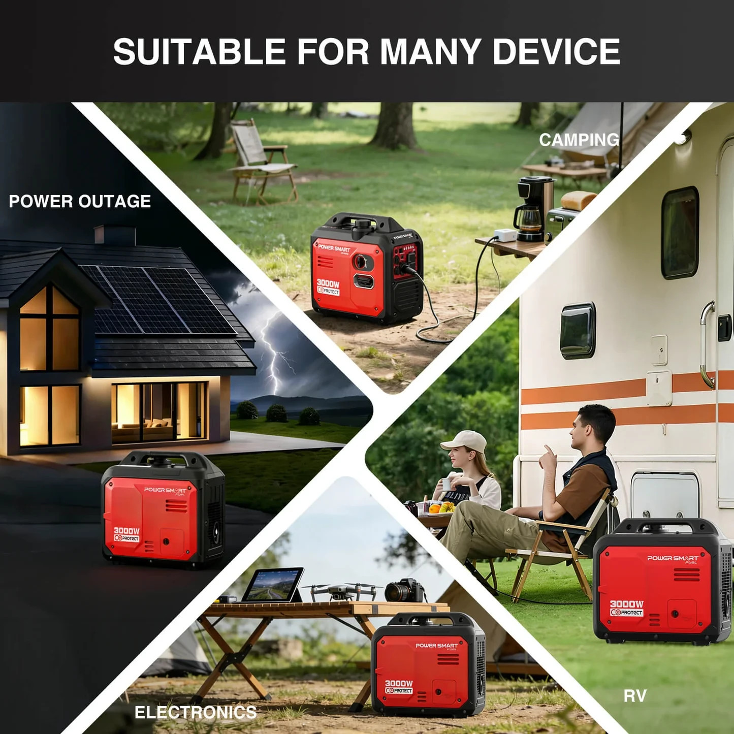 PowerSmart 3000W Inverter Generator | RV-Ready, CO Auto Shut-Off, 59 dB
