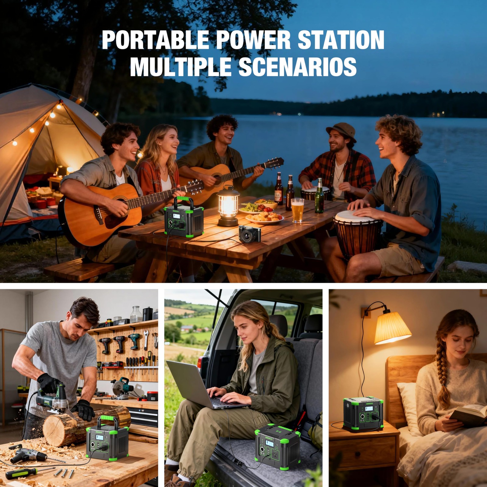 Portable Power Station 300W, GRECELL 288Wh Solar Generator with 330W, Green
