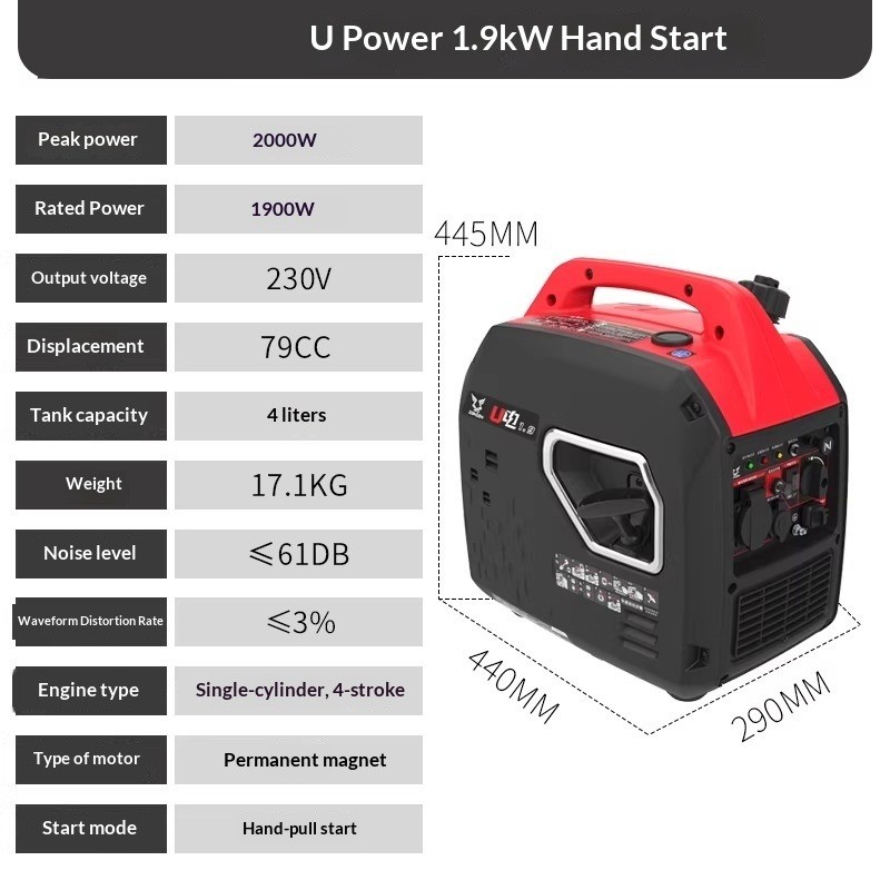 Quiet Inverter Gas Generator 220V Compact for Home and Outdoor Camping