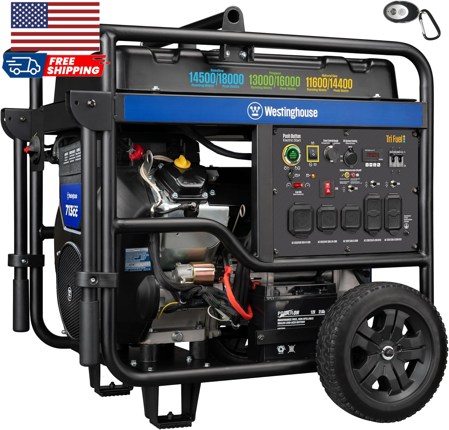 Westinghouse 18000 Peak Watt Tri-Fuel Home Backup Portable Generator Remote Elec