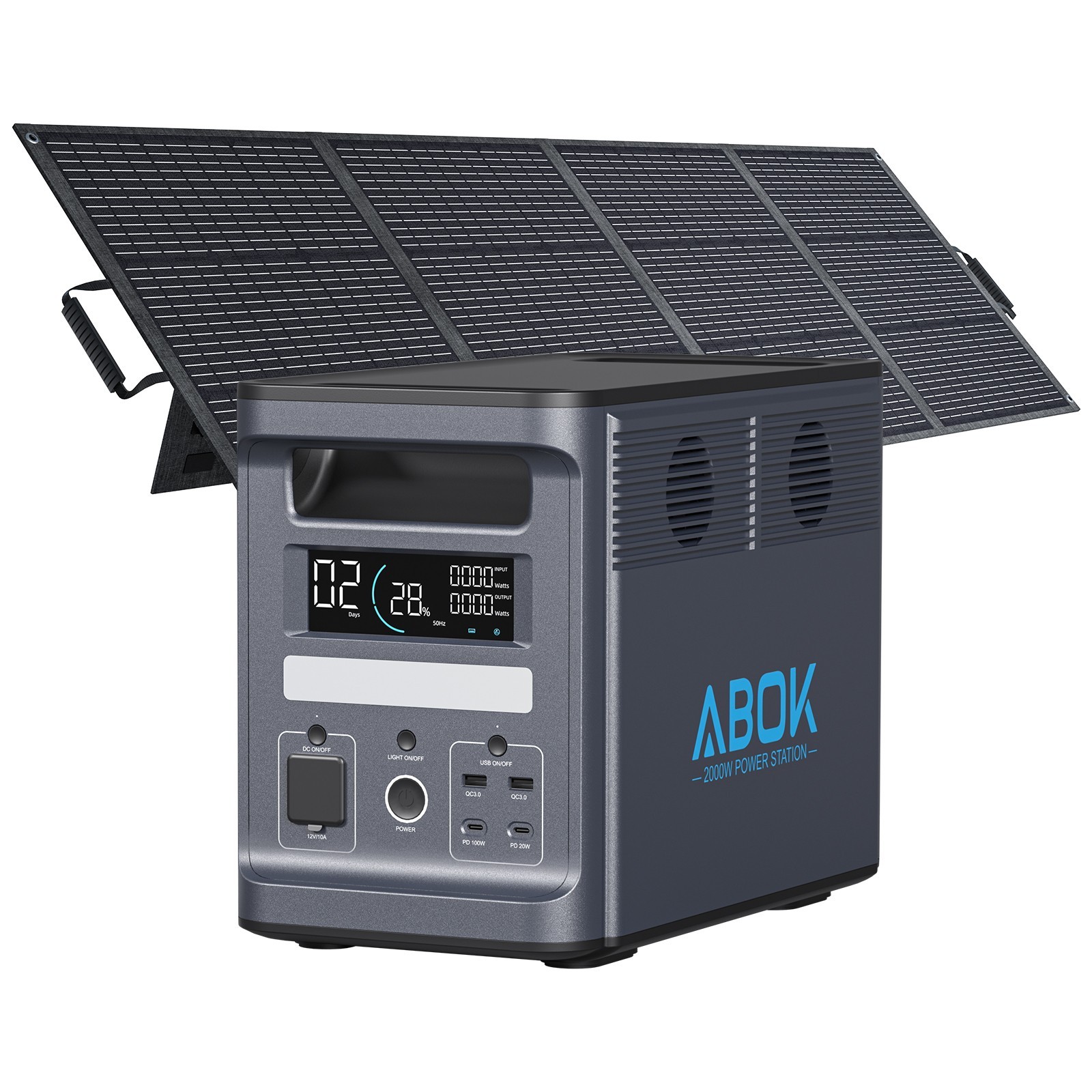 ABOK Ark2000 Portable Power Station 1536Wh 2000W Solar Generator with 200W PV