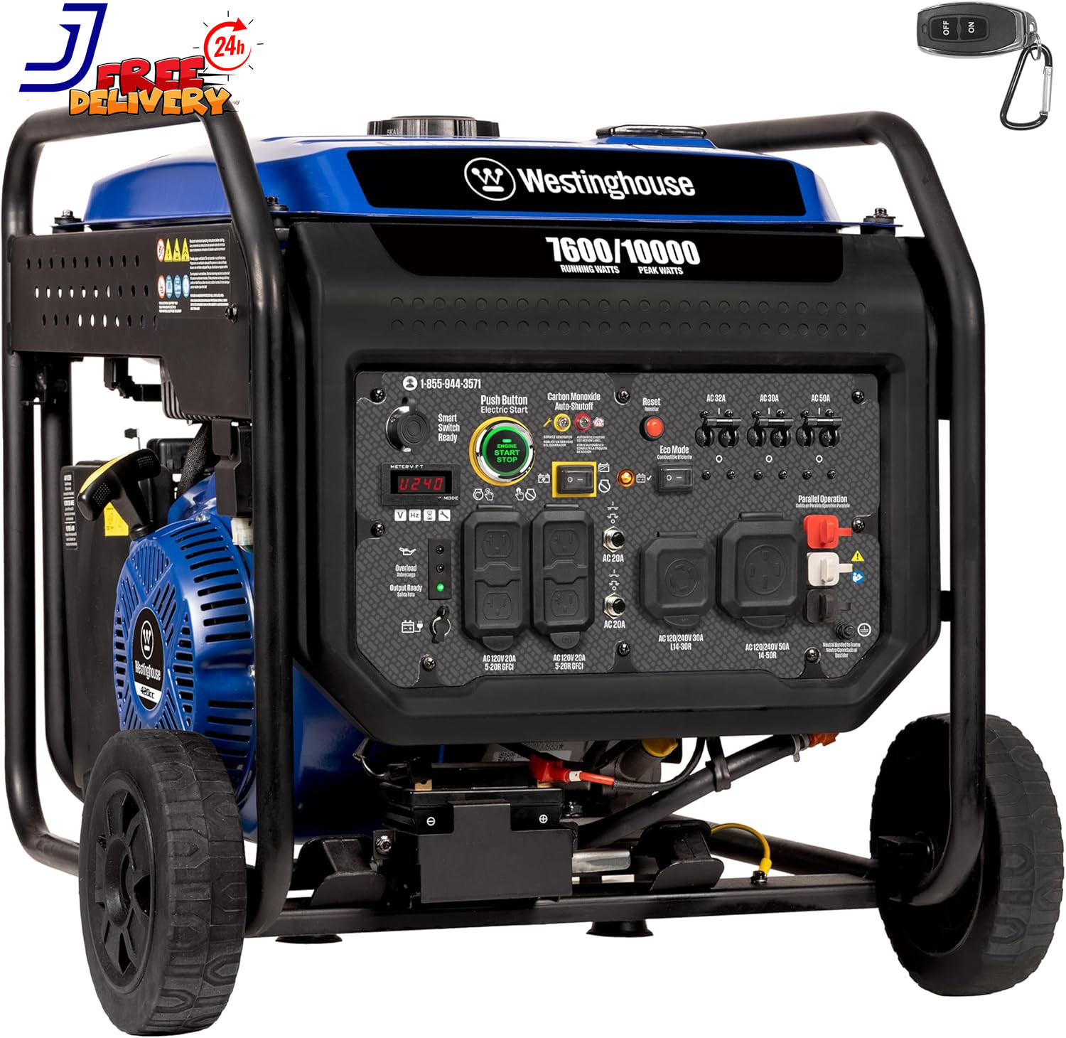 10000 Peak Watt Portable Open Frame Inverter Generator Remote Electric Start