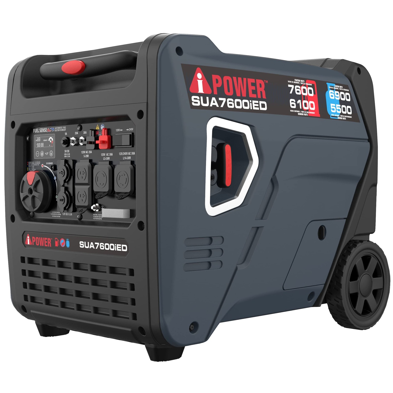 A-iPower 7600W Dual Fuel Quiet Portable Inverter 28″L x 22″W x 24″H, Gray
