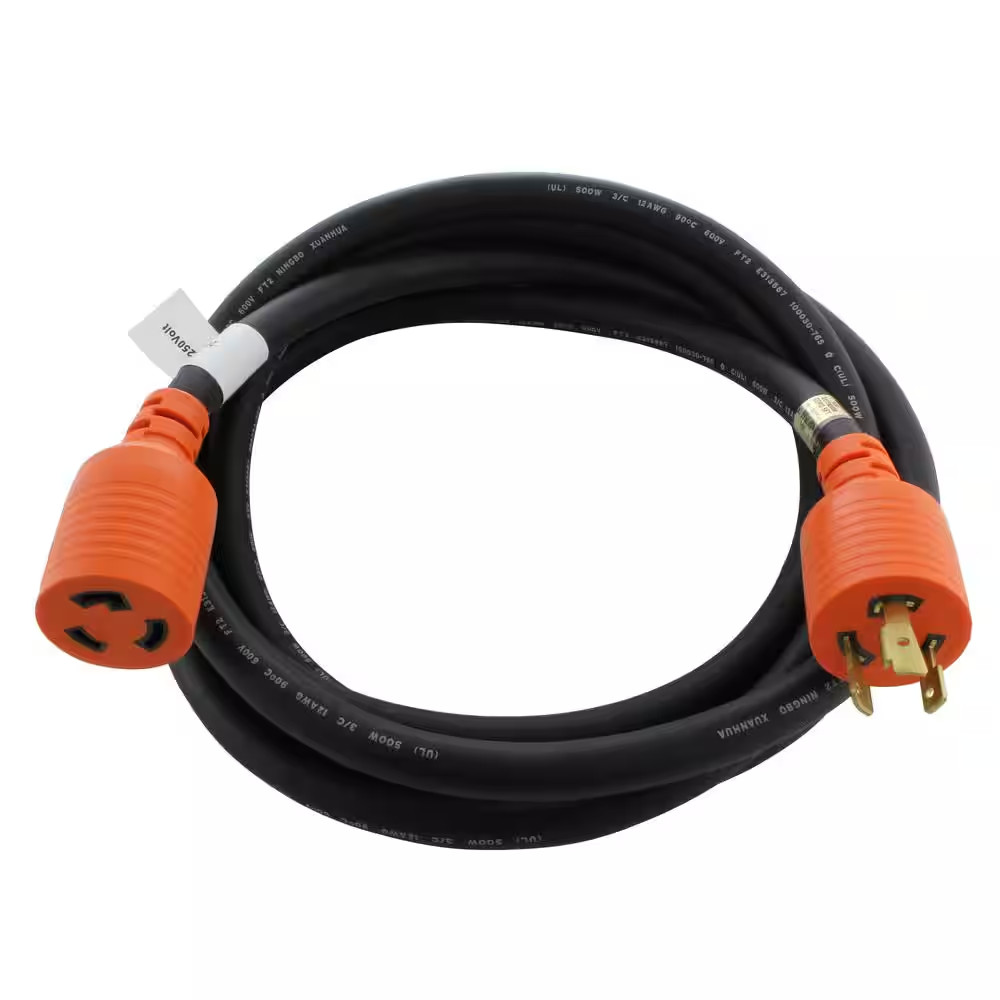 AC Connectors 25 Ft. 12/3 Heavy Duty SOOW L6-20 20 Amp 250-Volt Generator Rubber