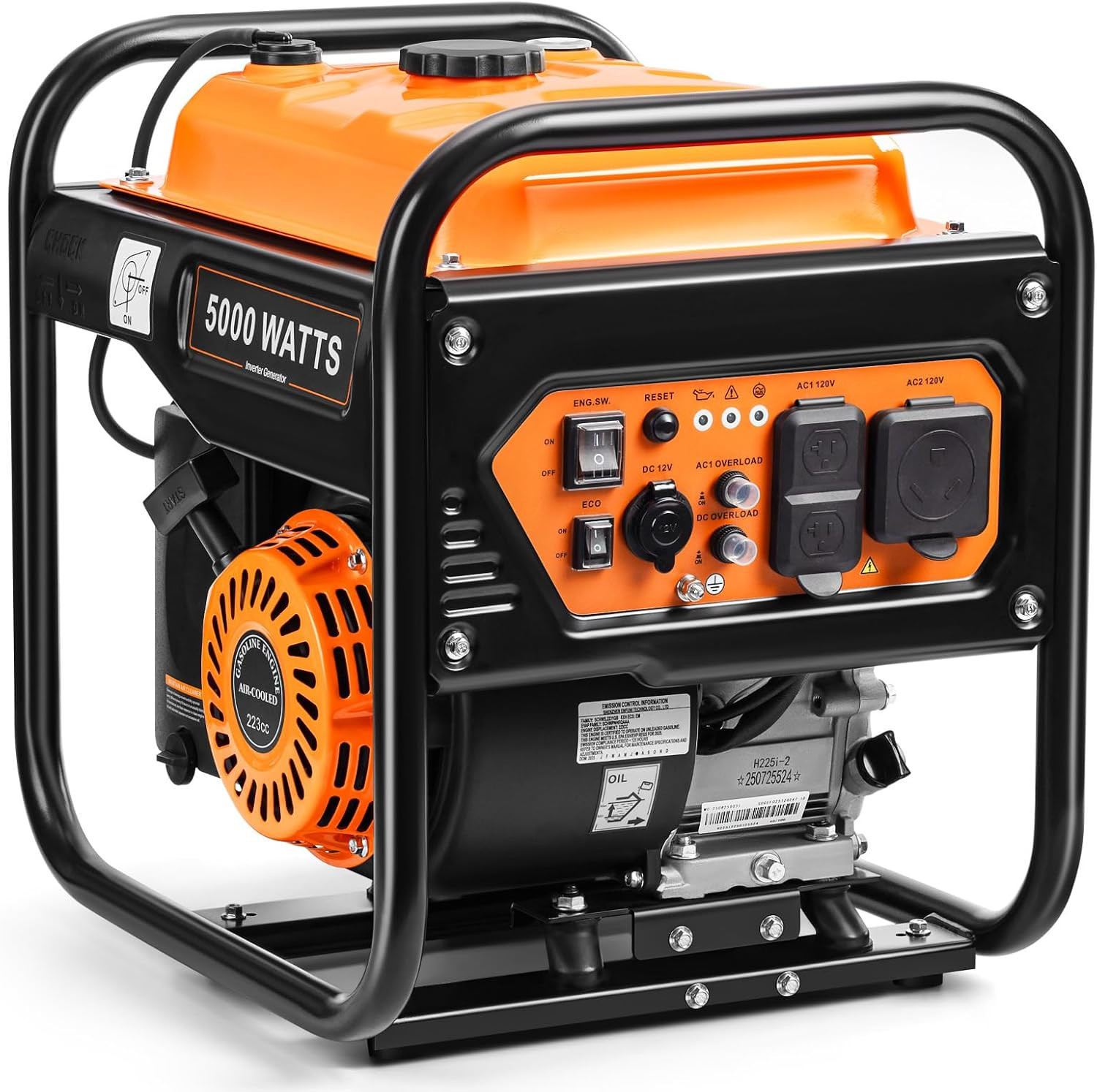 5000W Inverter Generator Gas Powered, Open Frame Generator, Portable Outdoor Pow