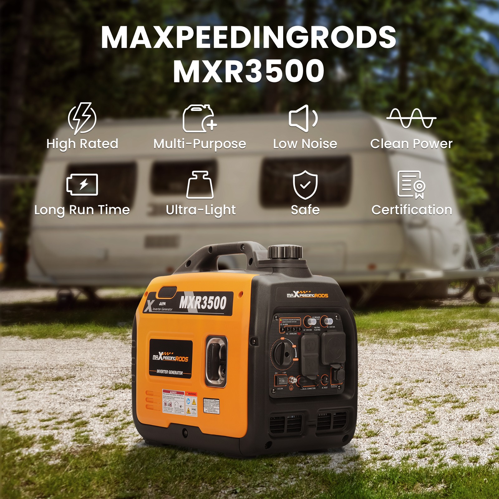 3500 W Portable Gas Powered Generator Inverter for Camping, RV, Home Backup